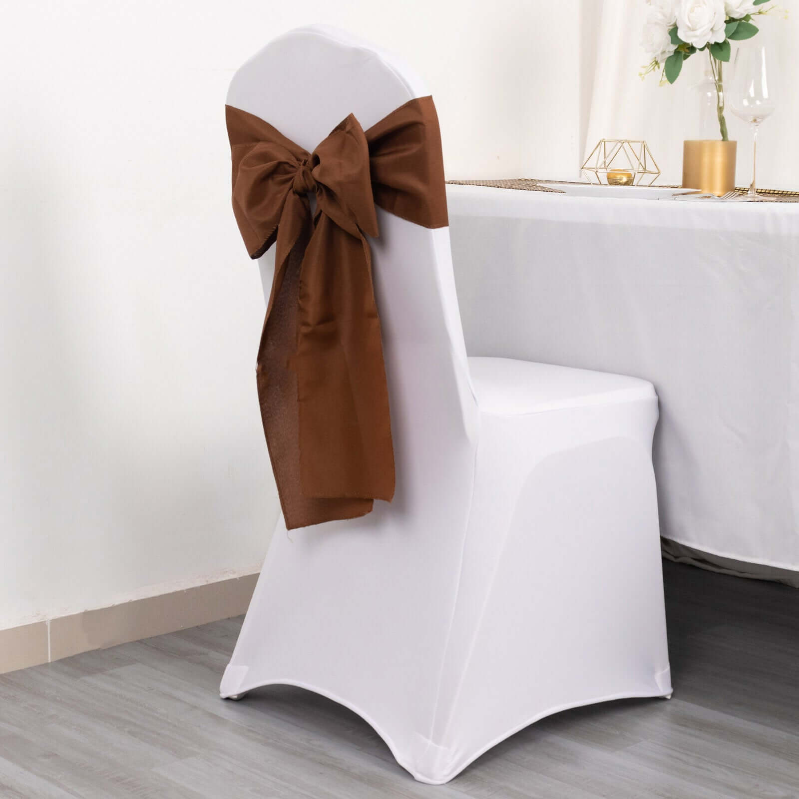 Hot Deal! 5-Piece Set of Polyester Chair Sashes in Cinnamon Brown, 6x108 Inches