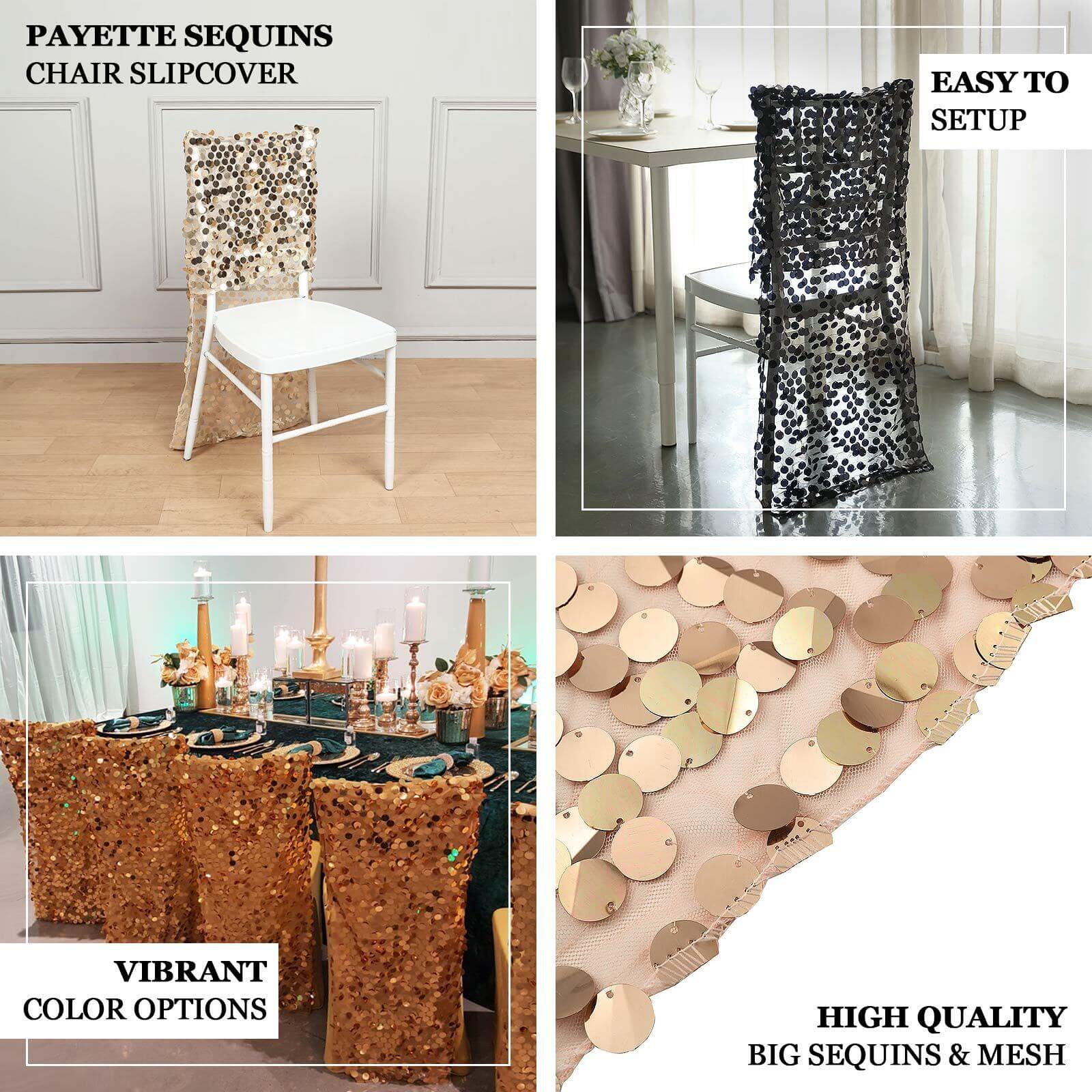 Hot Sale! Black Glittering Sequin Chair Slipcover for Chiavari Chairs - Big Payette Design