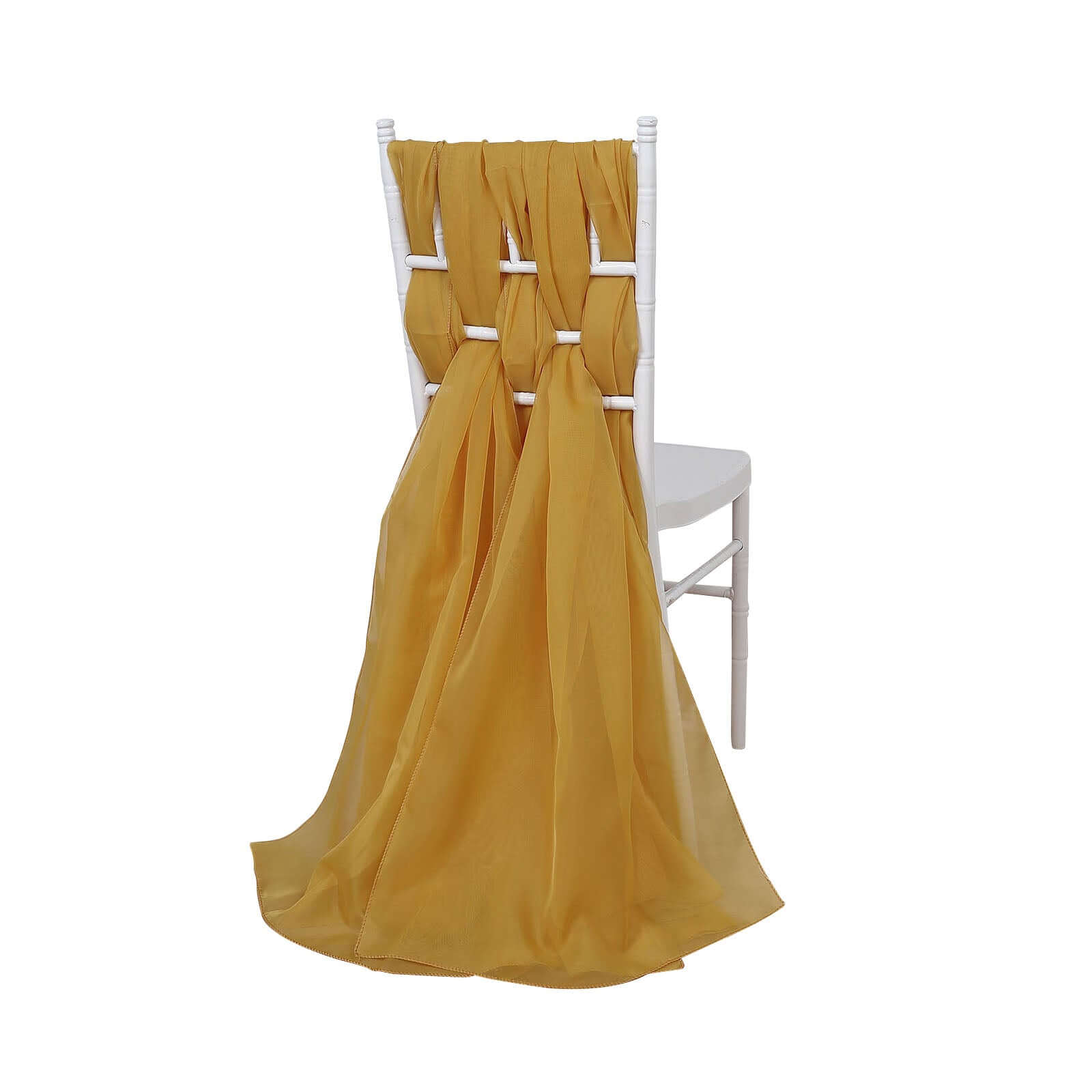 5-Pack Mustard Yellow Premium Chiffon Chair Sashes - Soft, Lightweight Designer Bows (22x78)