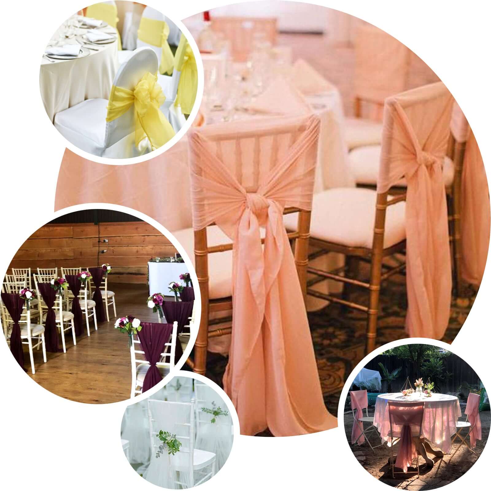 5-Piece Set of Premium Violet Amethyst Chiffon Chair Sashes - Soft, Lightweight Designer Bows 22x78