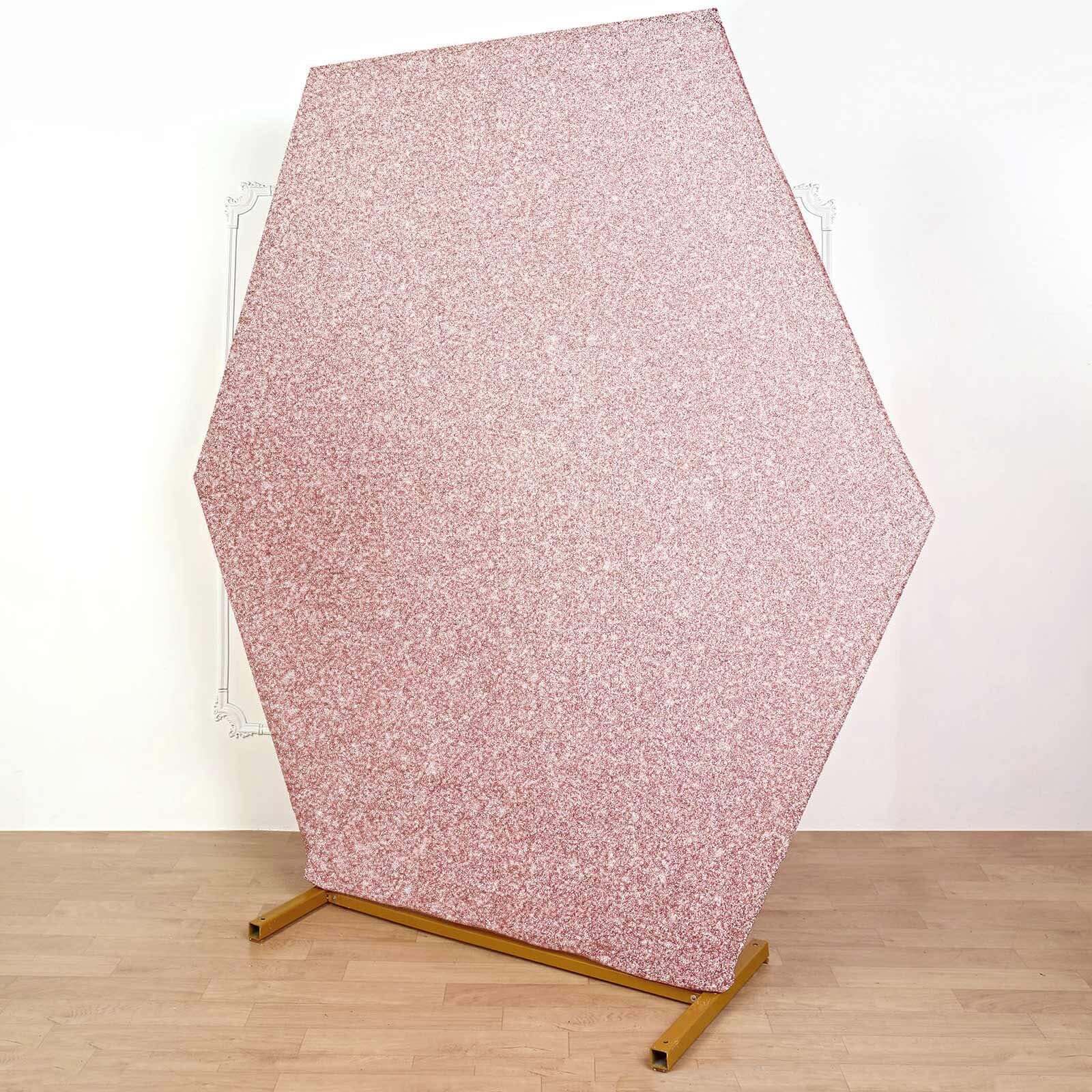 Special Offer! 8ft x 7ft Rose Gold Metallic Shimmer Tinsel Spandex Two - Sided Hexagon Wedding Arbor Backdrop Cover