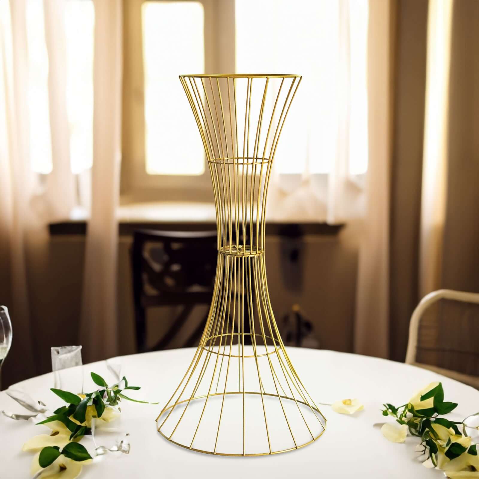 36-Inch Tall Gold Metal Hourglass Flower Stand - Ideal for Centerpieces