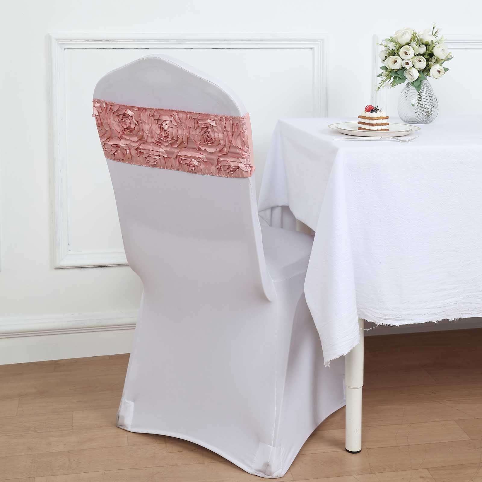 Hot Deal! 5-Piece Set of Dusty Rose Satin Spandex Chair Sashes with Rosette Design, 6x14