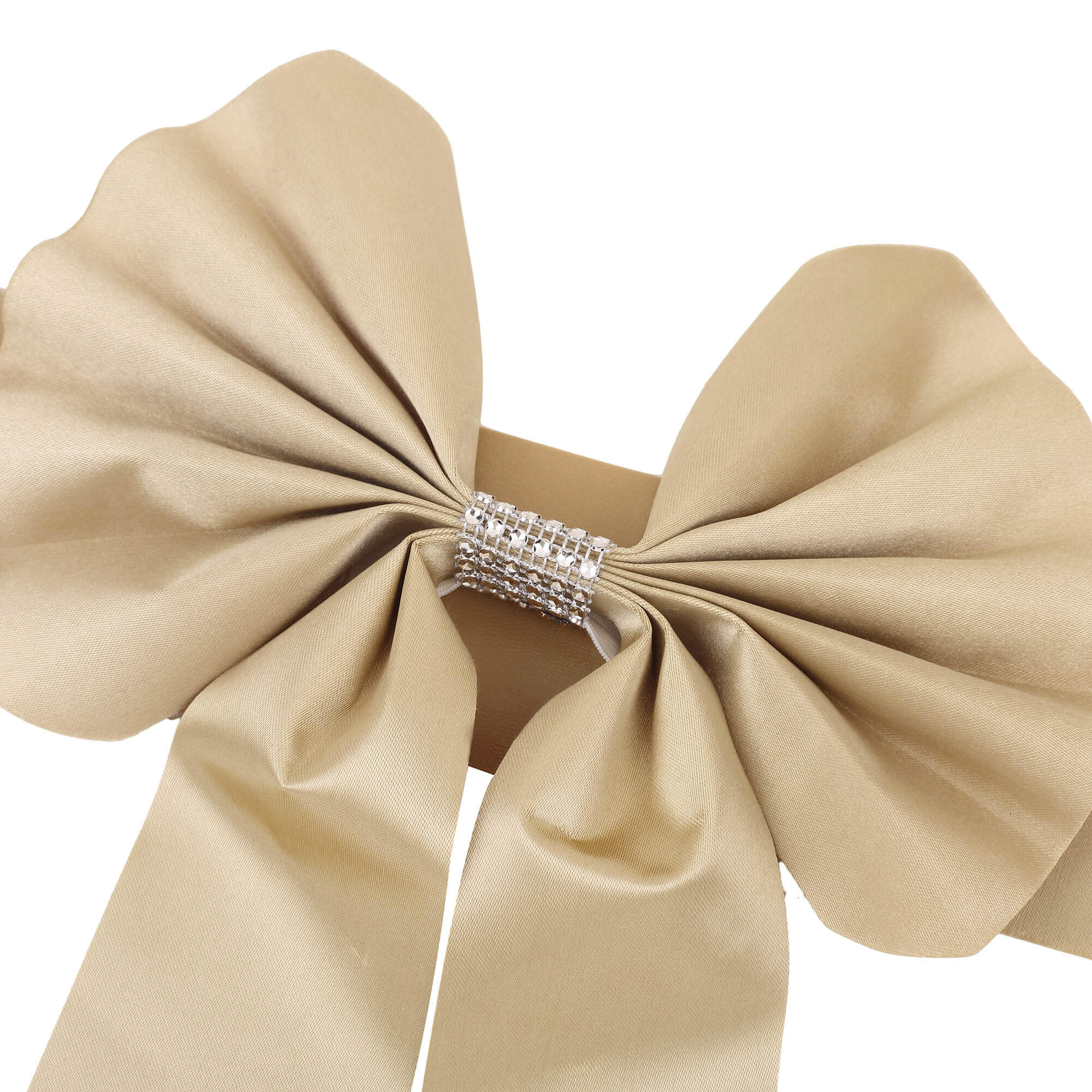 Set of 5 Durable Double-Sided Champagne Satin Faux Leather Chair Sashes with Diamond Rhinestone Buckles