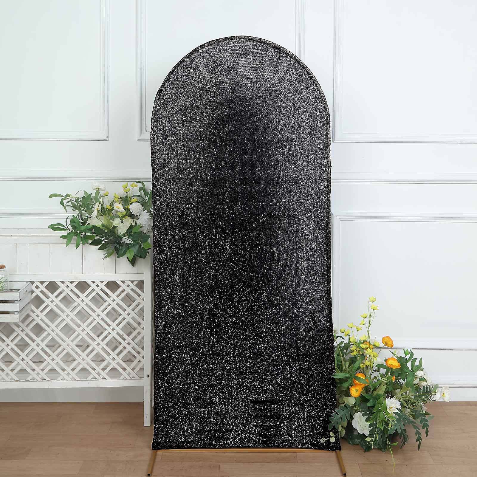 6ft Black Shimmer Tinsel Spandex Backdrop Cover for Round Top Wedding Arch - Ideal Choice