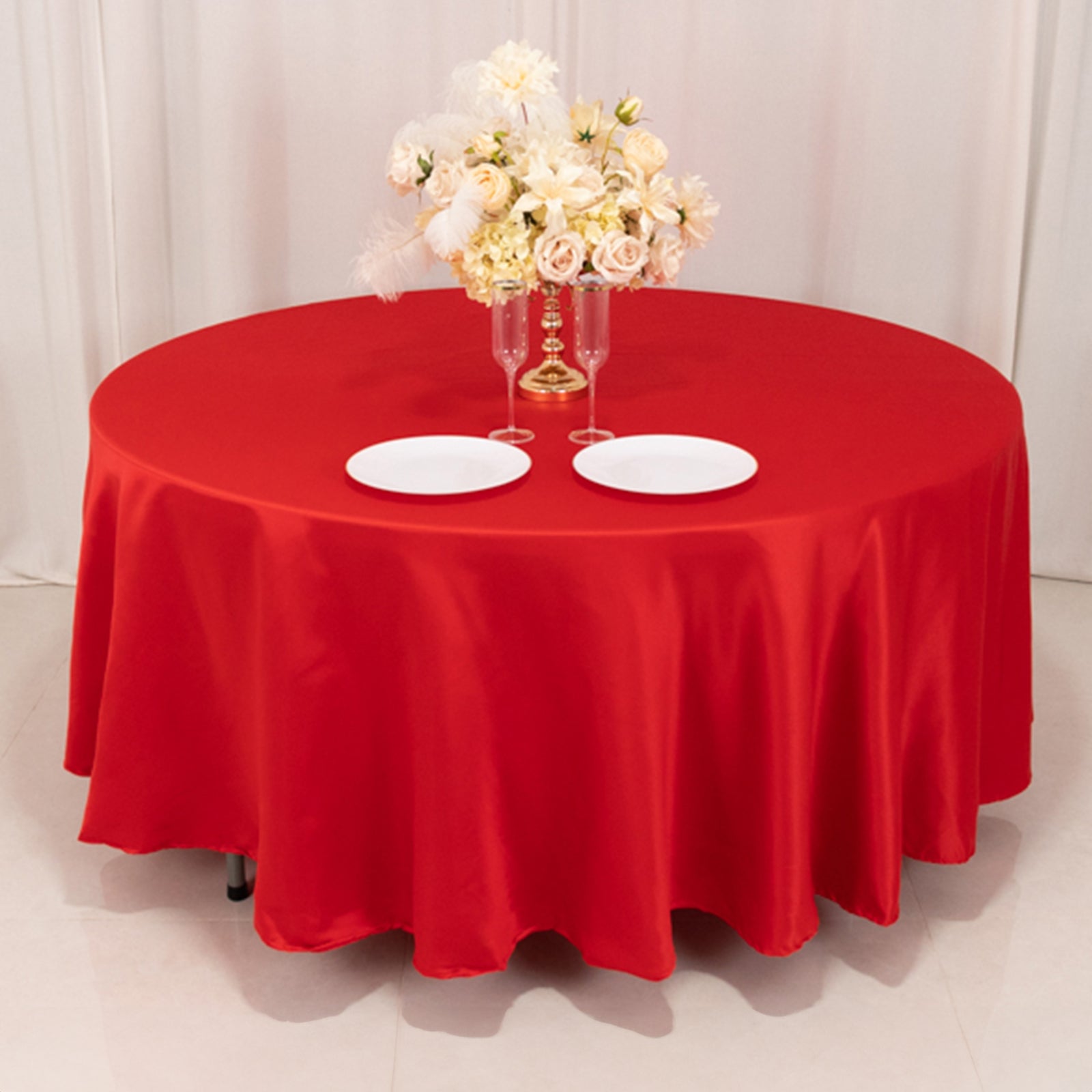 Red Durable Silk-Like Lamour Satin 108 Round Tablecloth - Ideal for Events