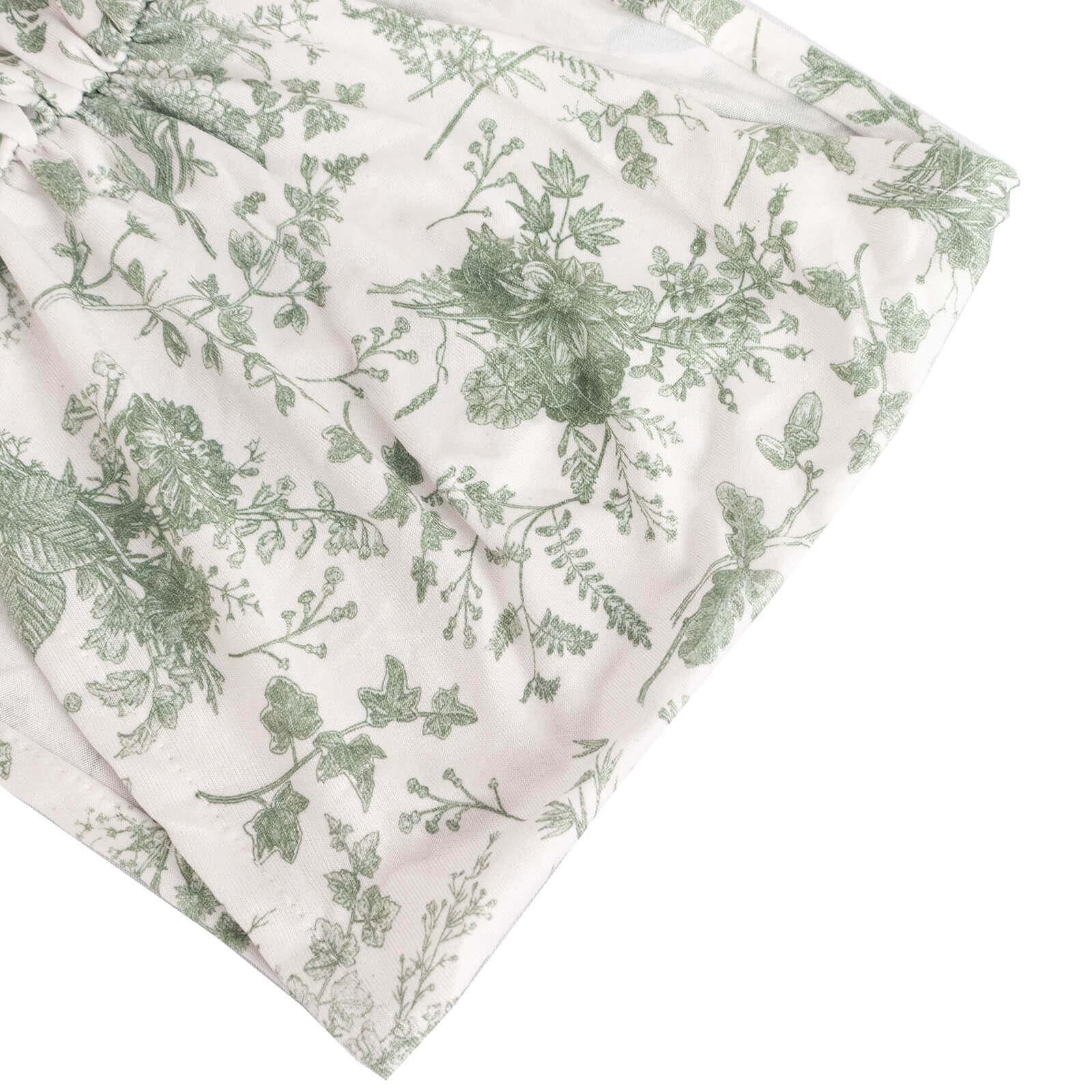 Hot Deal! 5-Pack Wrinkle-Free Spandex Chair Sashes in White and Dusty Sage Green with French Toile Floral Pattern