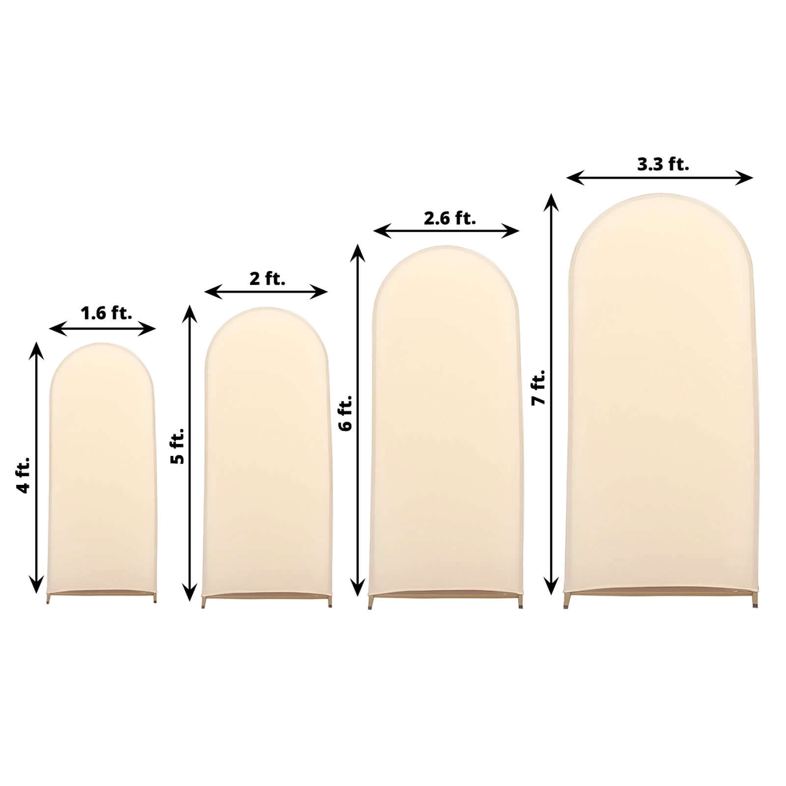Hot Sale! Set of 4 Matte Beige Spandex Fitted Covers for Round Top Chiara Wedding Arch Stands in 4 Sizes