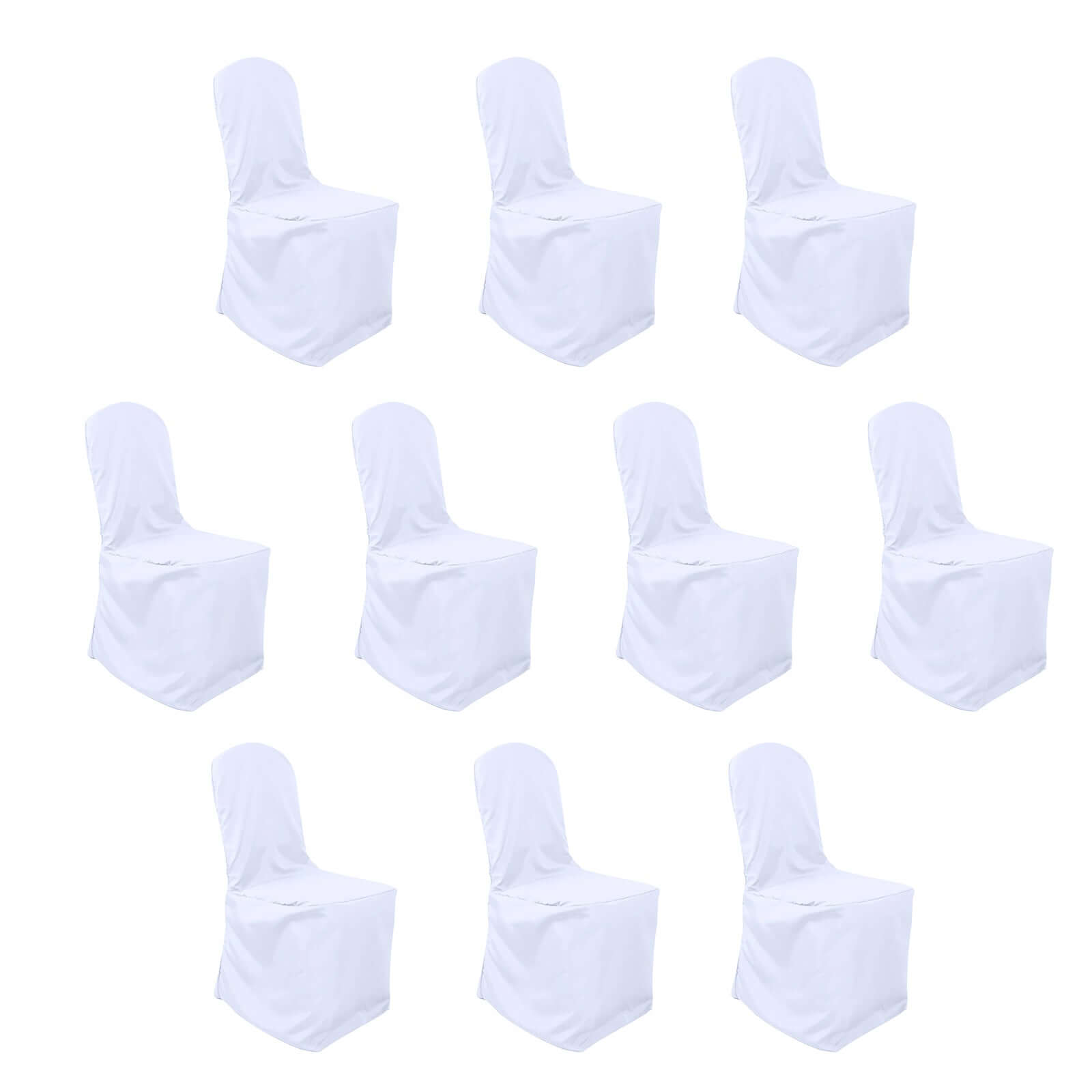 10-Pack White Polyester Slip-On Chair Covers for Banquets - Stain & Wrinkle Resistant