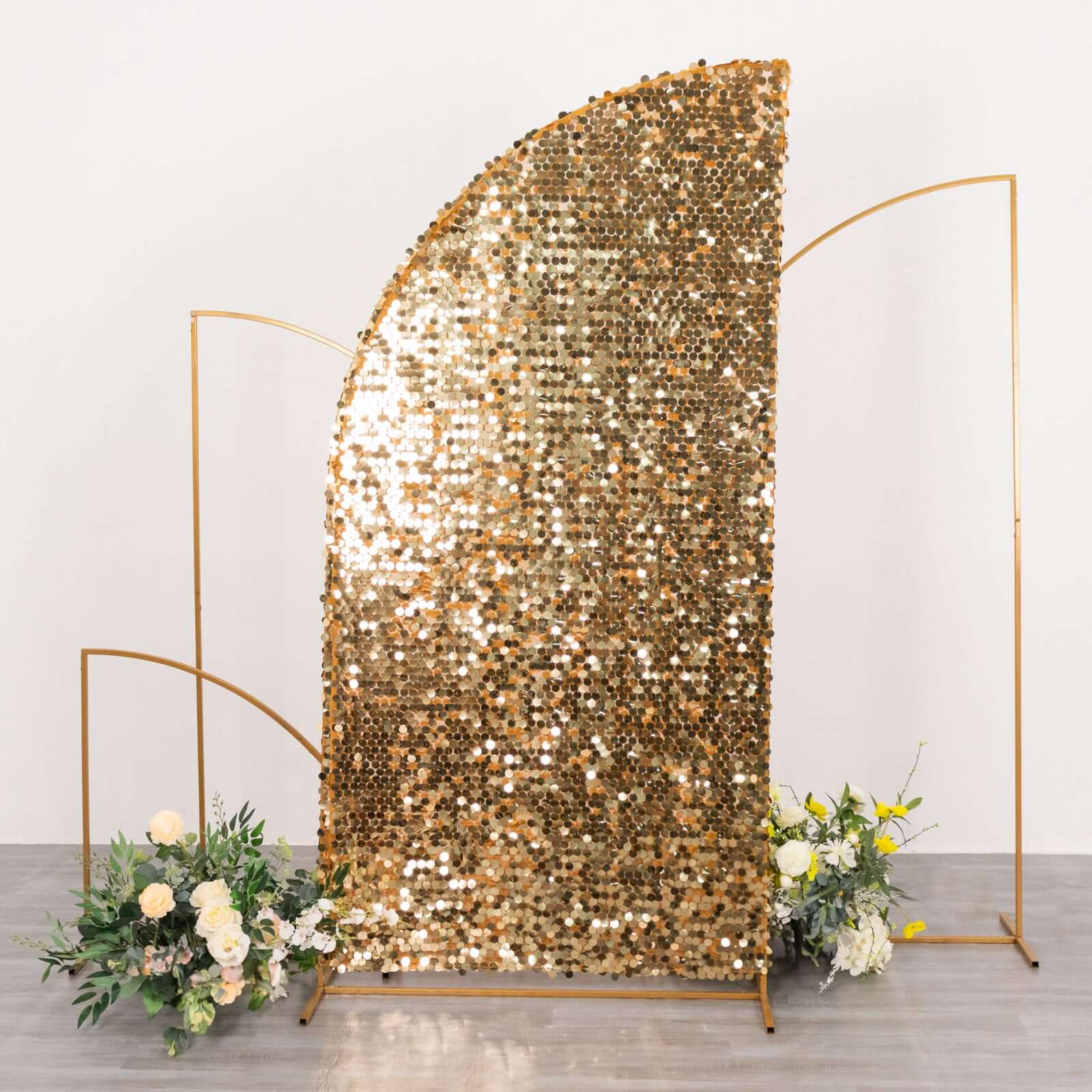 7ft Gold Double-Sided Payette Sequin Chiara Wedding Arch Cover for Half Moon Backdrop Stand - Great Deal!