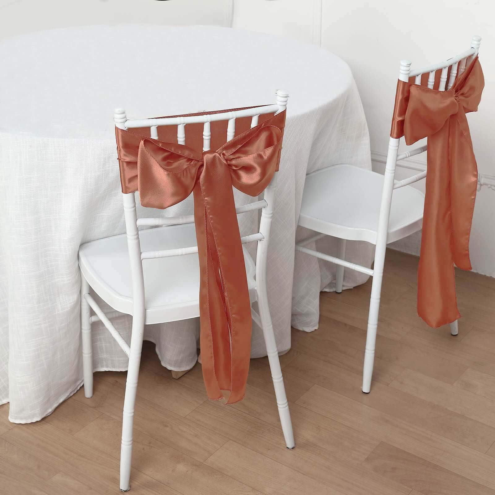 5-Pack Terracotta (Rust) Satin Chair Sashes - Durable & Shiny Bows