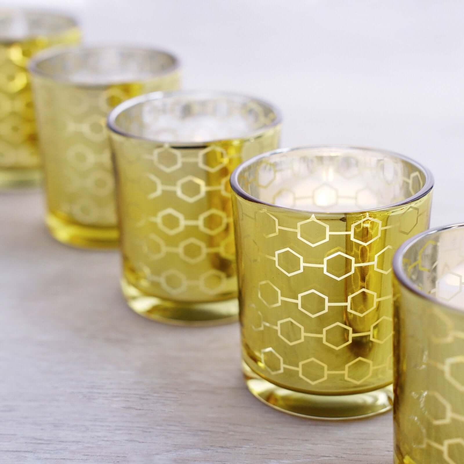 Hot Sale! 6-Piece Set of Gold Mercury Glass Votive Candle Holders with Honeycomb Design