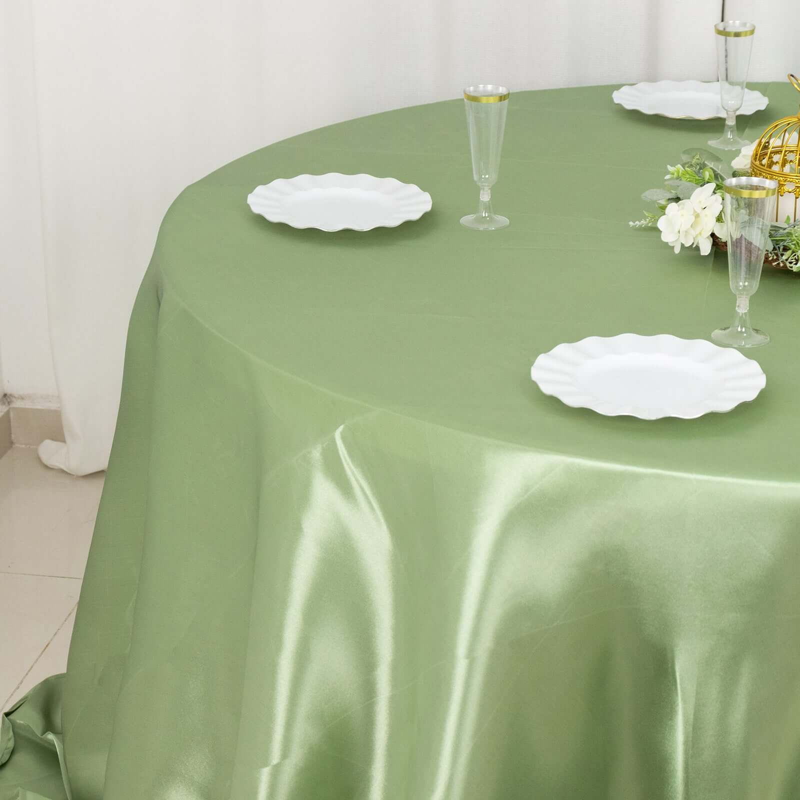 Hot! Sage Green Satin 132" Round Seamless Tablecloth - Stylish Cover