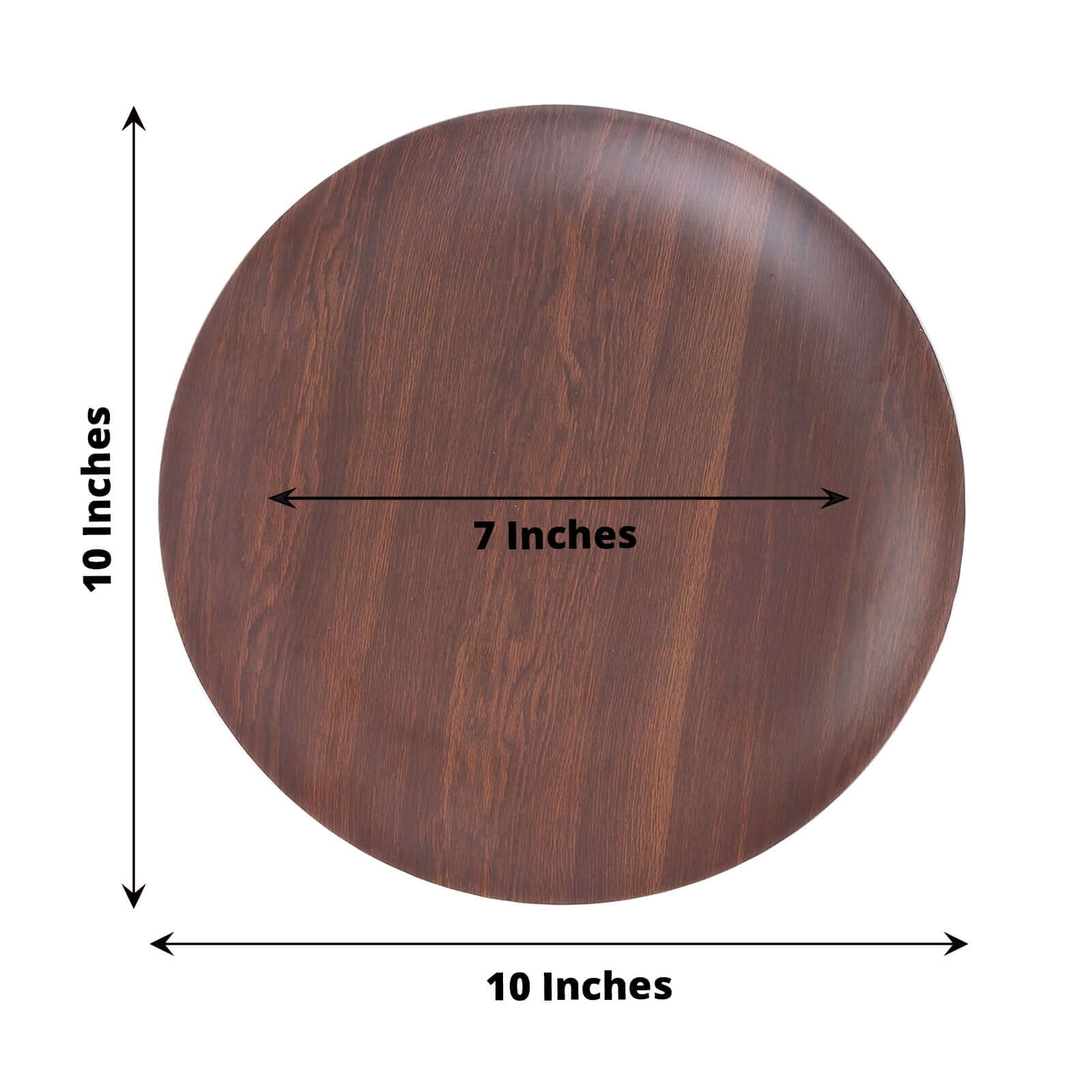 Set of 6 Disposable Shatterproof Brown Wood Grain Melamine 10-Inch Round Dinner Plates for Rustic Party Decor