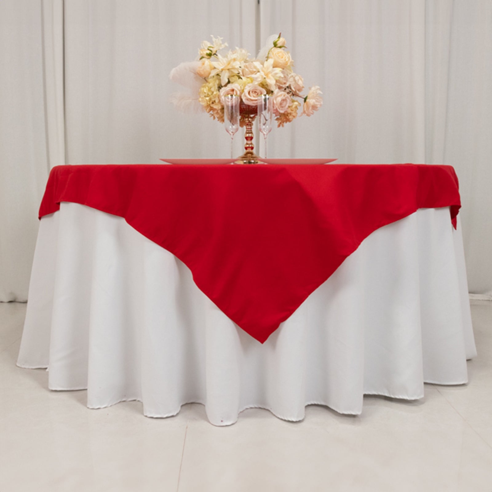 Hot Sale! Wrinkle-Resistant Red Cotton Blend 54x54 Square Table Overlay Tablecloth