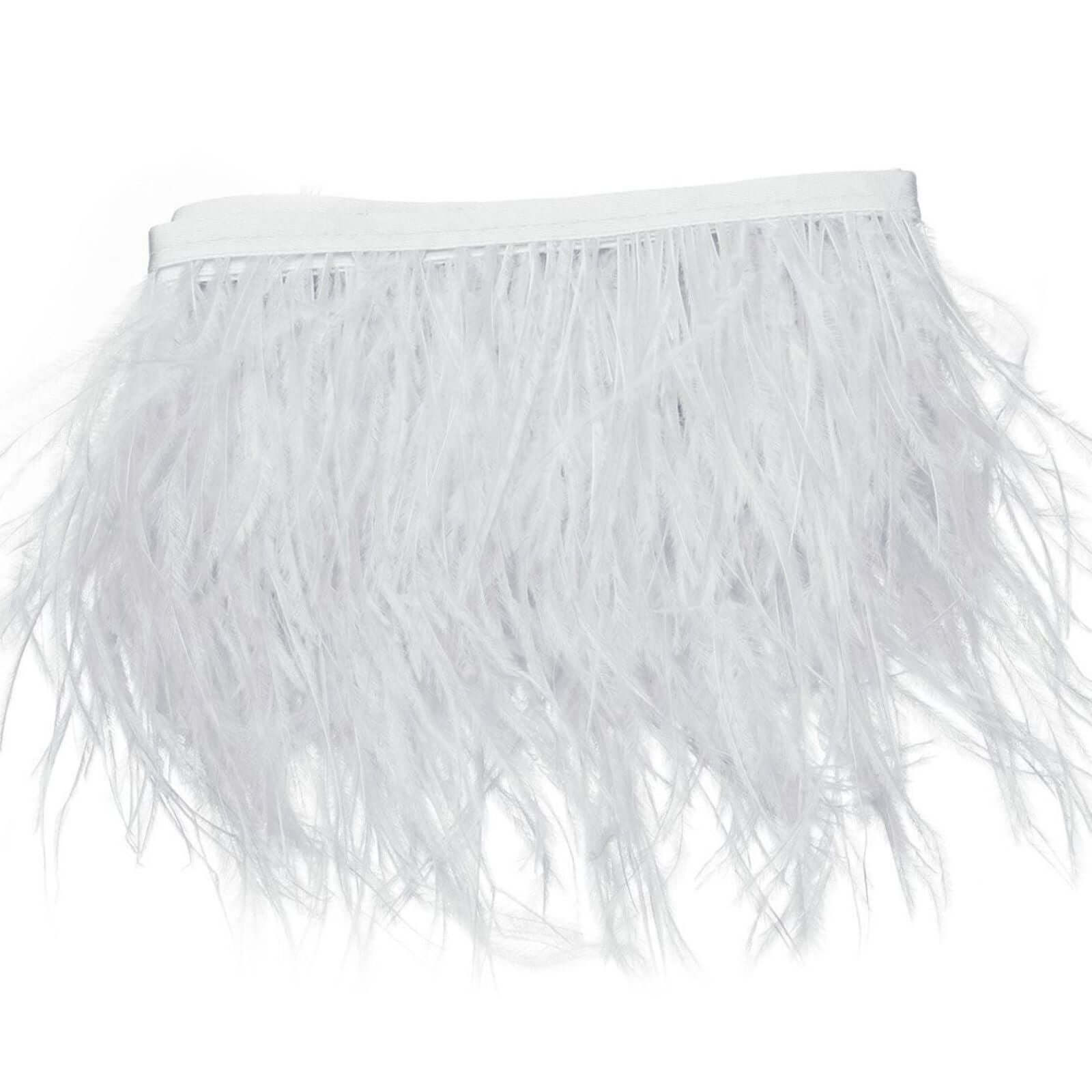 Exclusive 39-Inch White Real Ostrich Feather Fringe Trim with Satin Ribbon Tape for DIY Crafts
