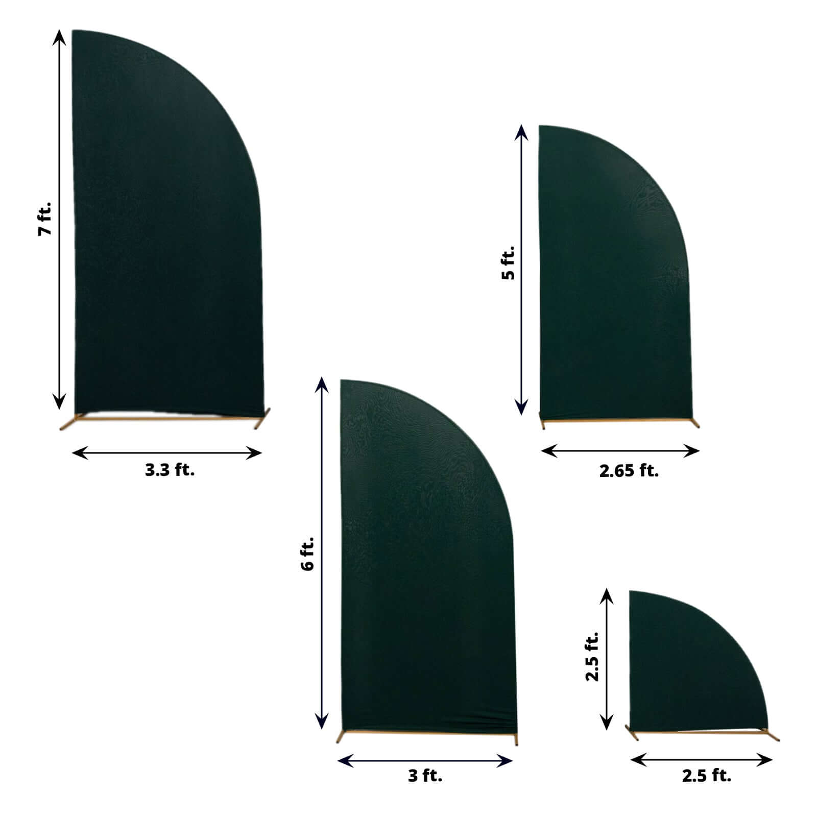Custom-Fit Set of 4 Matte Hunter Emerald Green Spandex Half Moon Wedding Arch Backdrop Covers in 4 Sizes