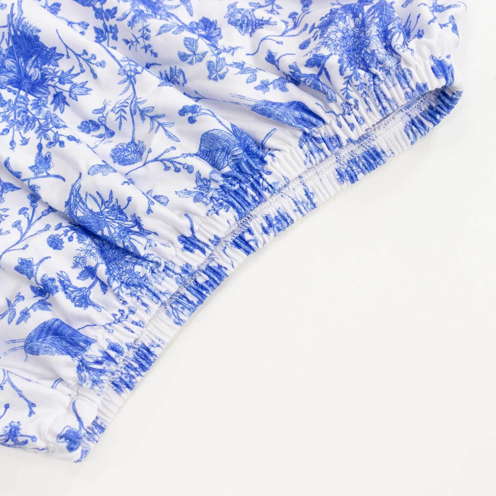 5-Piece Set of Stretchable White and Blue French Toile Floral Spandex Cylinder Pedestal Stand Covers, 160 GSM