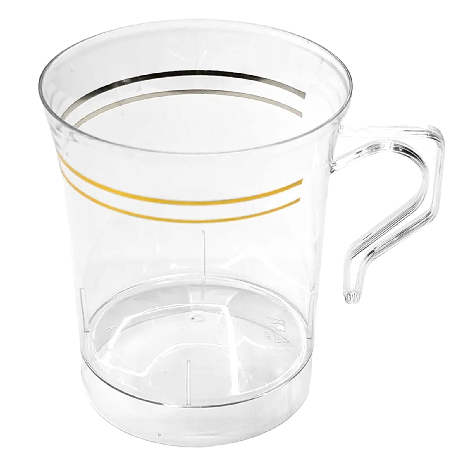 8-Pack Disposable 8oz Clear Plastic Coffee Mugs with Gold Stripes - Ideal for Events