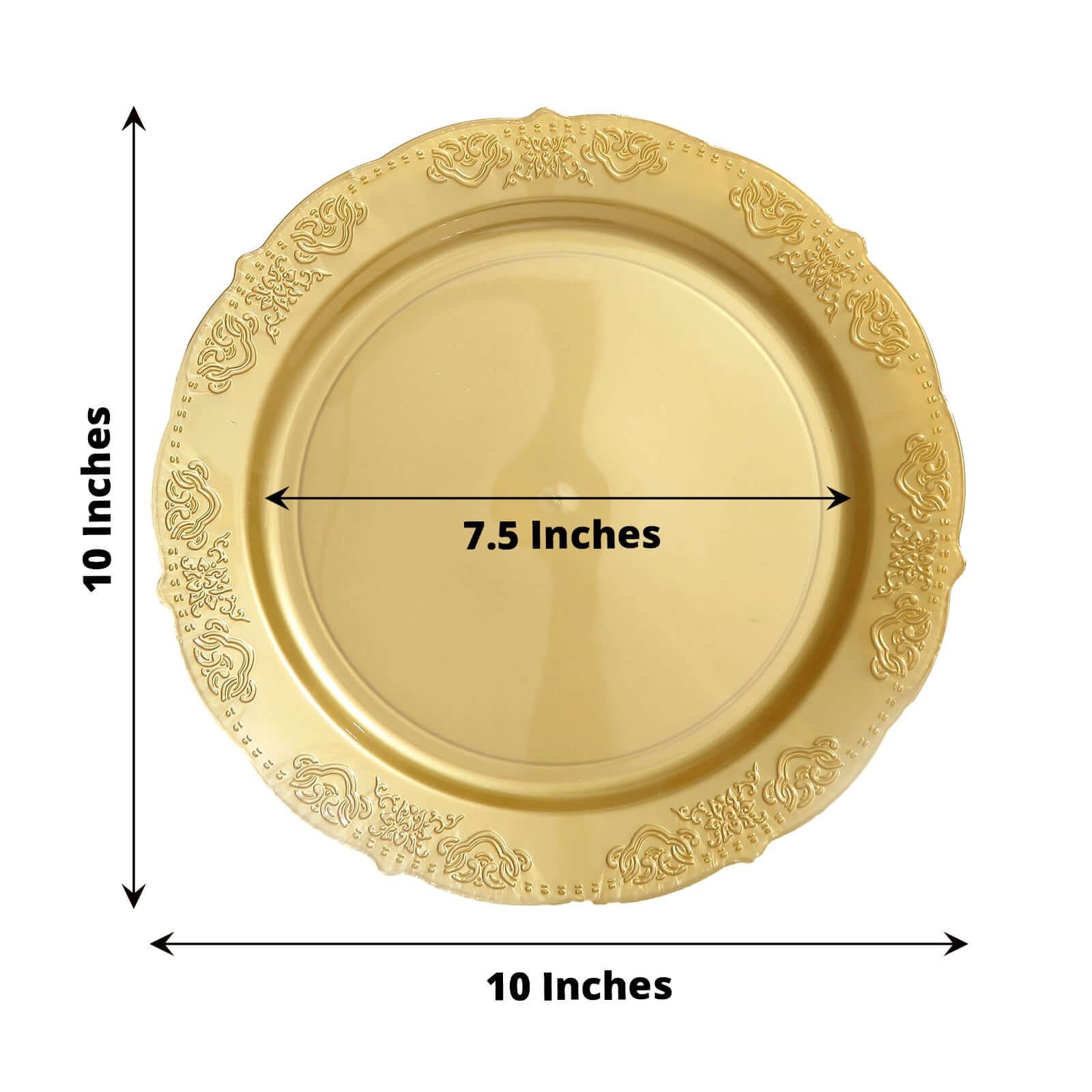 Hot Deal! 10-Pack of Disposable Round Plastic Dinner Plates with Gold Embossed Scalloped Edge for Special Events