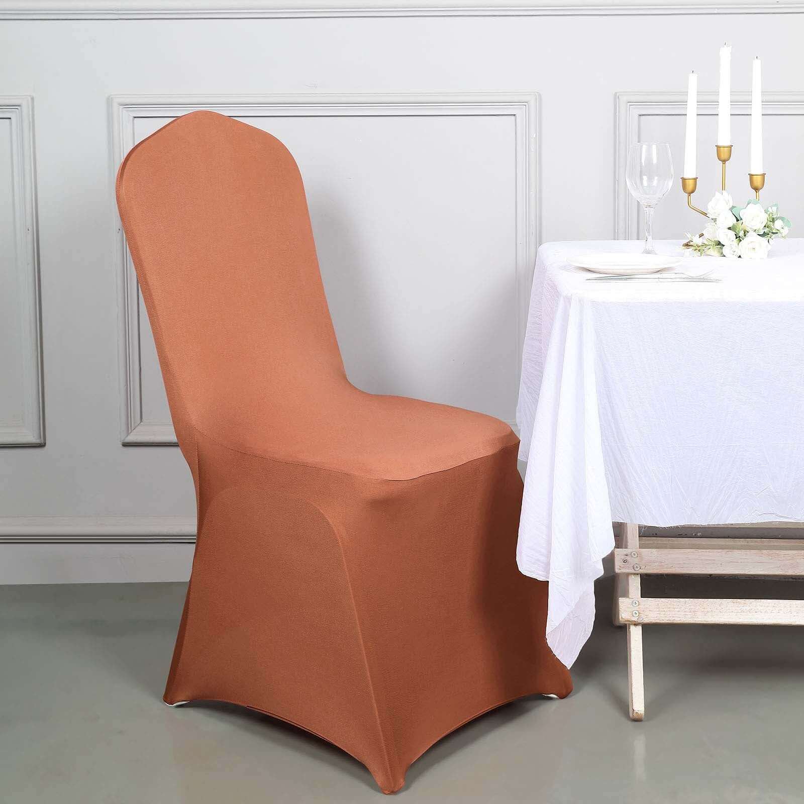 Terracotta (Rust) Spandex Stretch Slip-On Chair Cover for Banquet Chairs - 160GSM Fabric