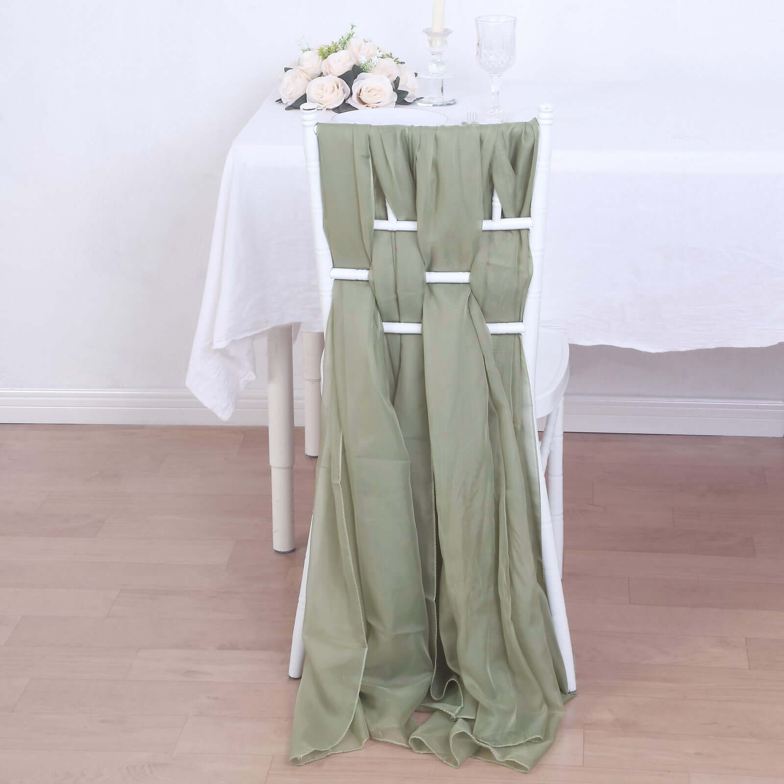 Special Offer! 5-Piece Premium Dusty Sage Green Chiffon Chair Sashes - Soft, Lightweight Designer Bows (22x78)