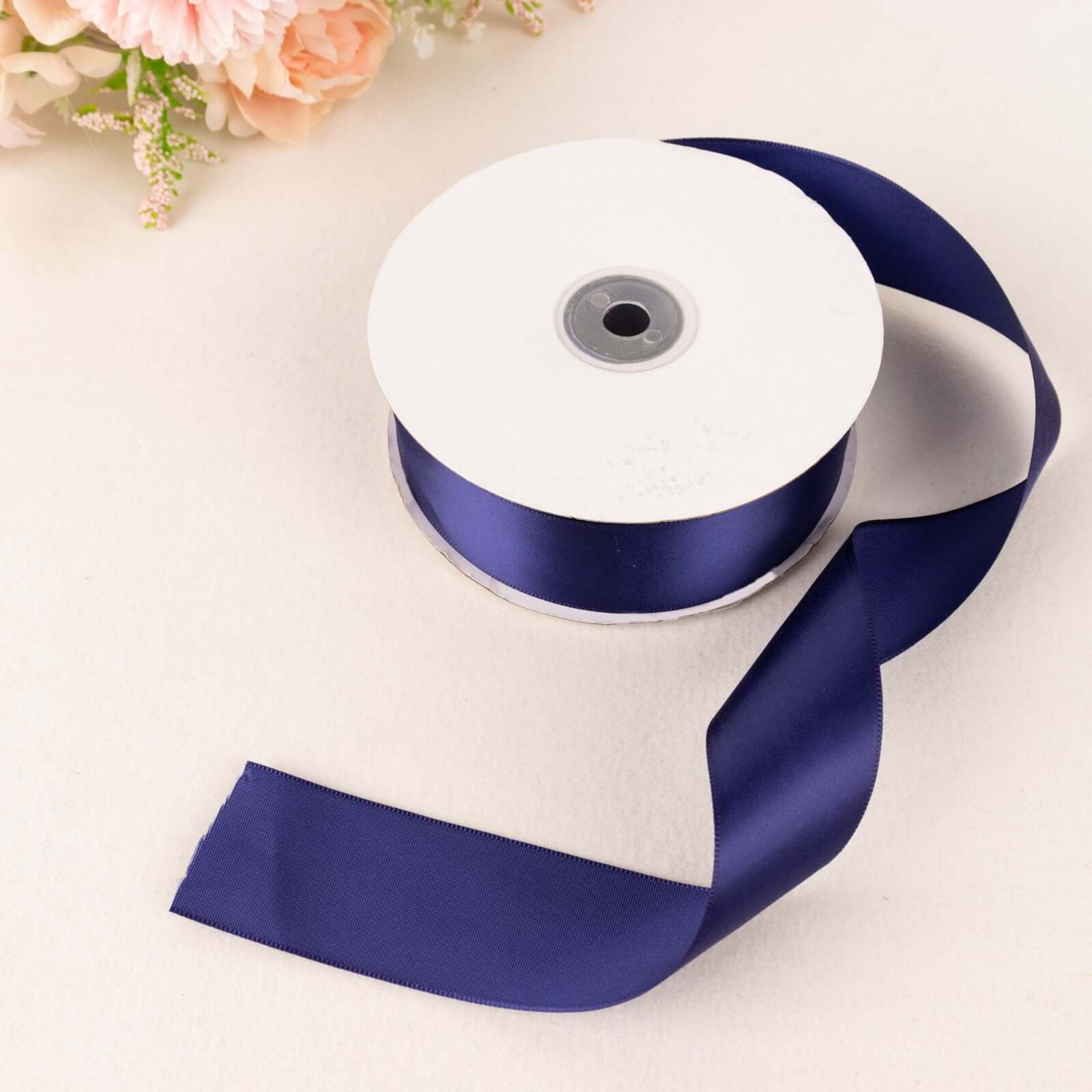 Get 50 Yards of 1.5-Inch Navy Blue Single-Face Decorative Polyester Satin Ribbon Now