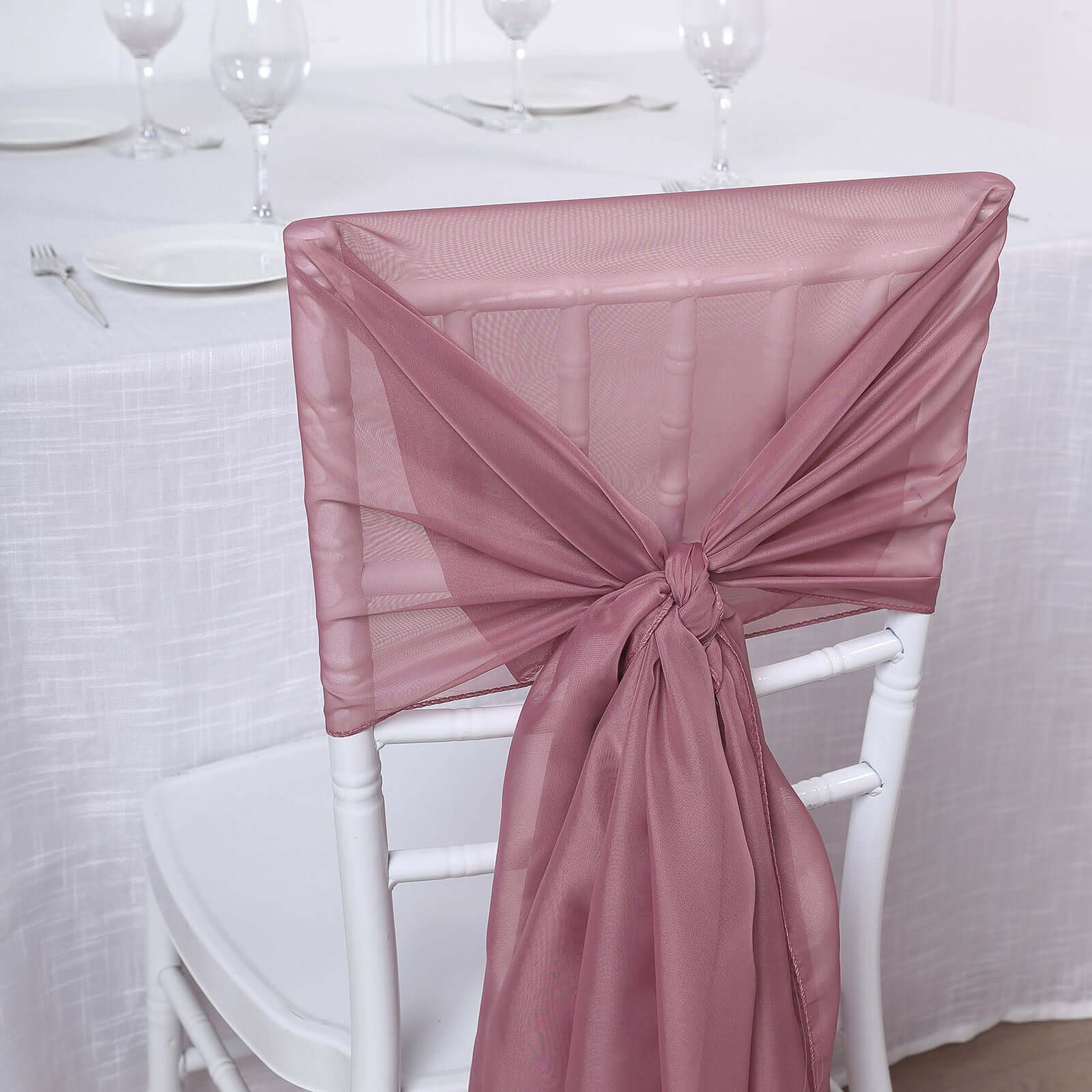 5-Pack Premium Mauve/Cinnamon Rose Chiffon Chair Sashes - Soft, Lightweight Designer Bows