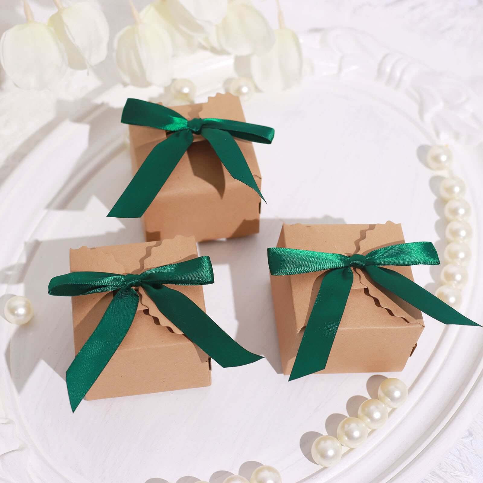 50 Pcs 3-Inch Hunter Emerald Green Satin Ribbon Bows with Twist Ties for Gift Decor