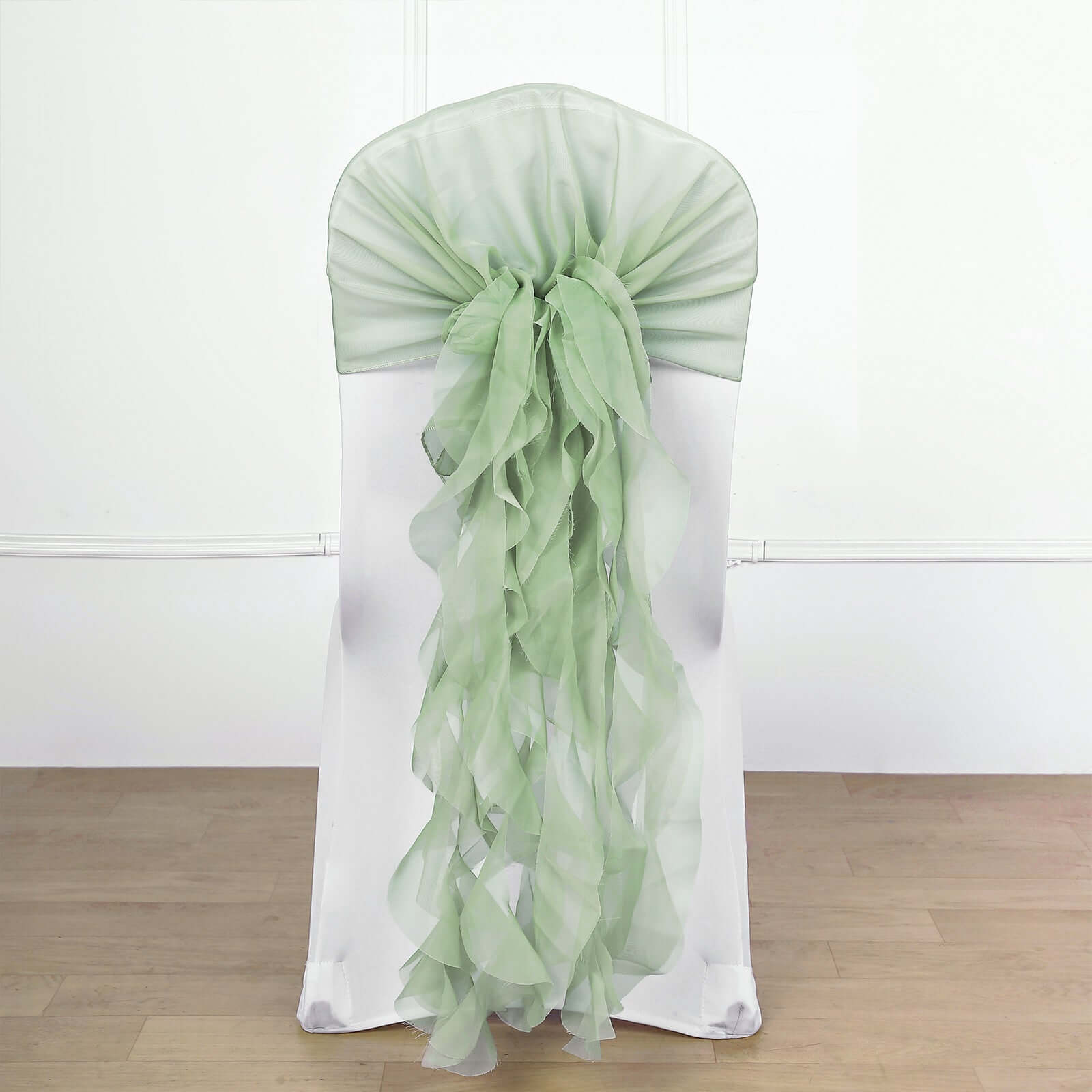 Stylish Sage Green Chiffon Chair Sashes Set with Willow Ruffles Design