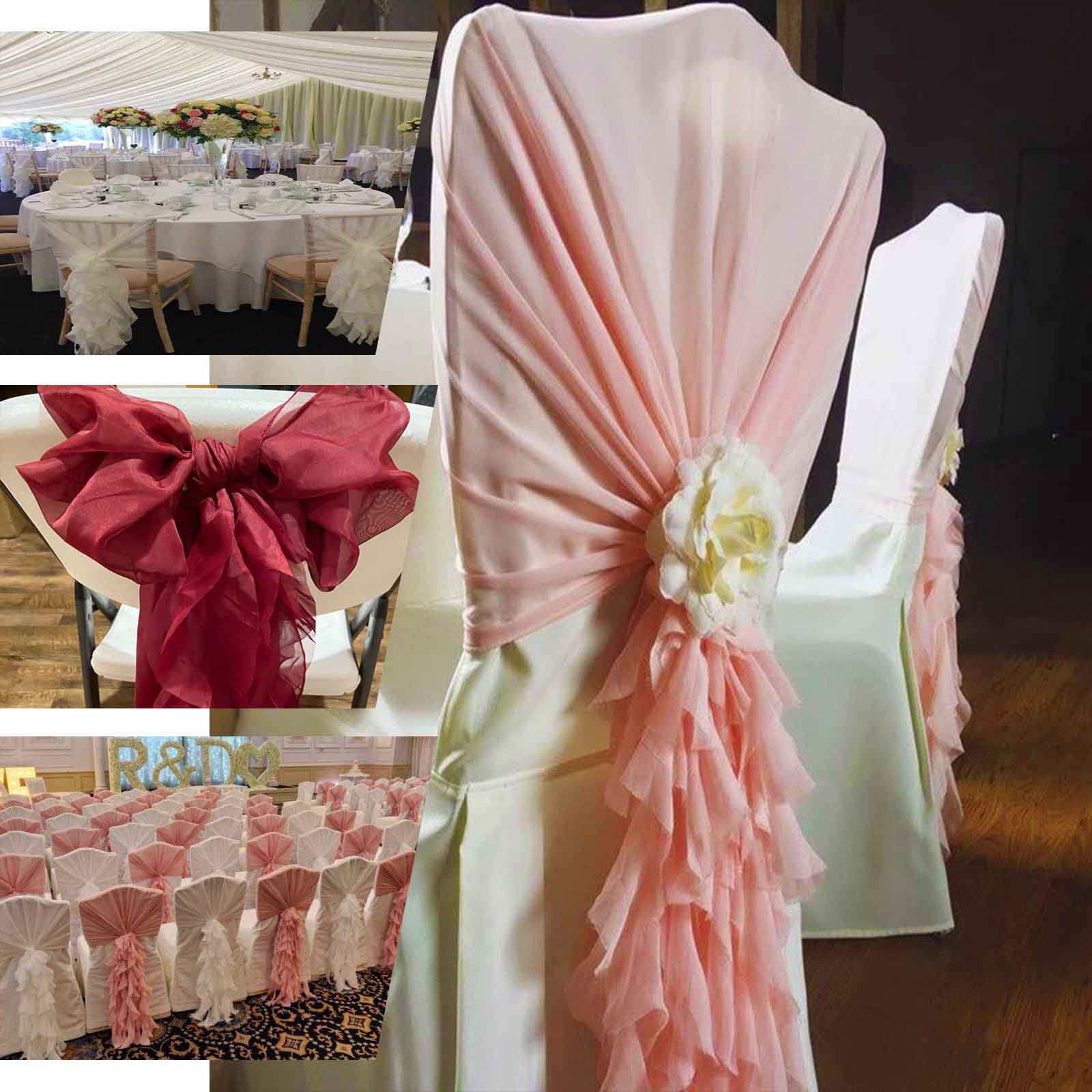 Stylish Champagne Chiffon Chair Sashes with Willow Ruffles - 1 Set