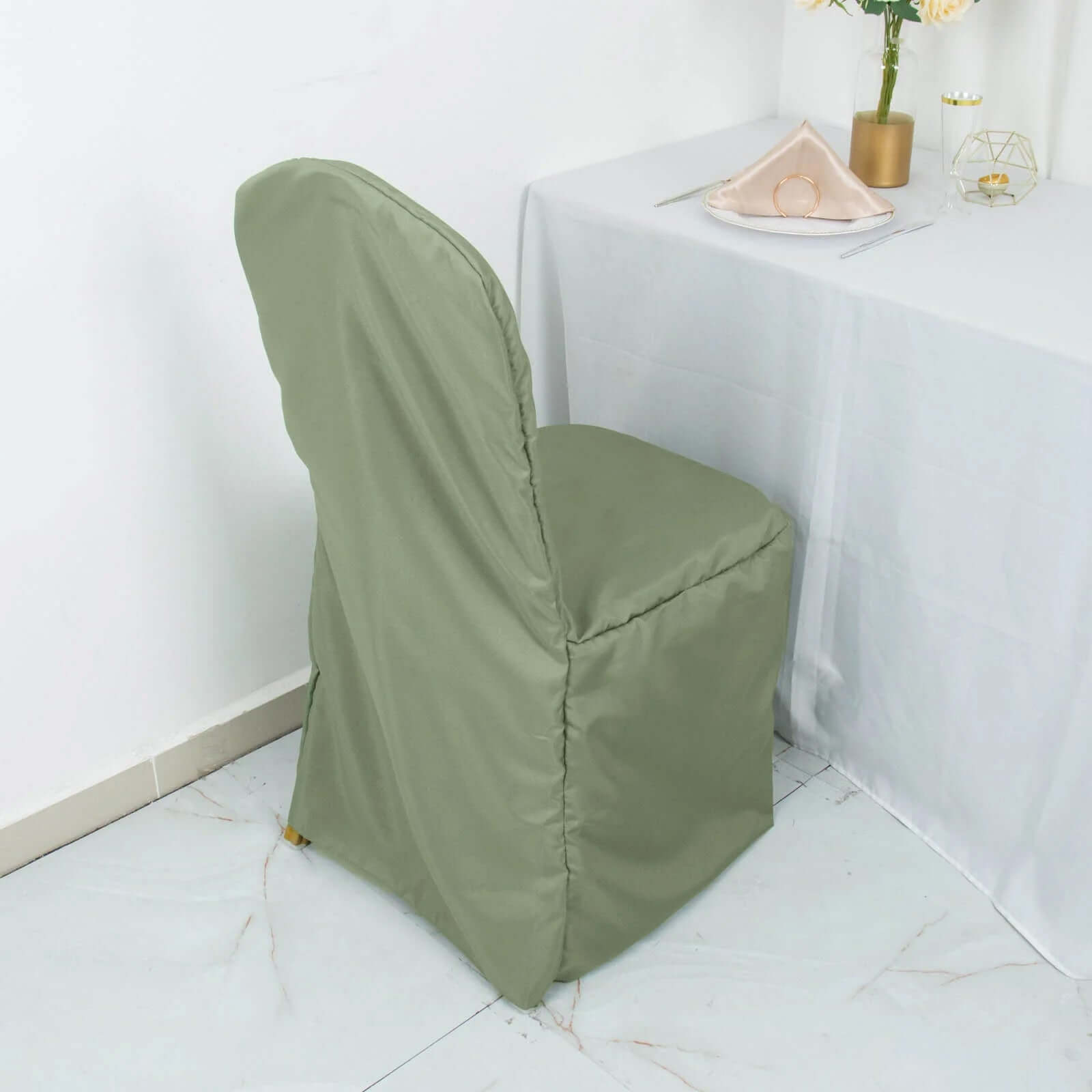 10-Piece Stain-Resistant Polyester Slip-On Chair Covers in Dusty Sage Green for Banquets