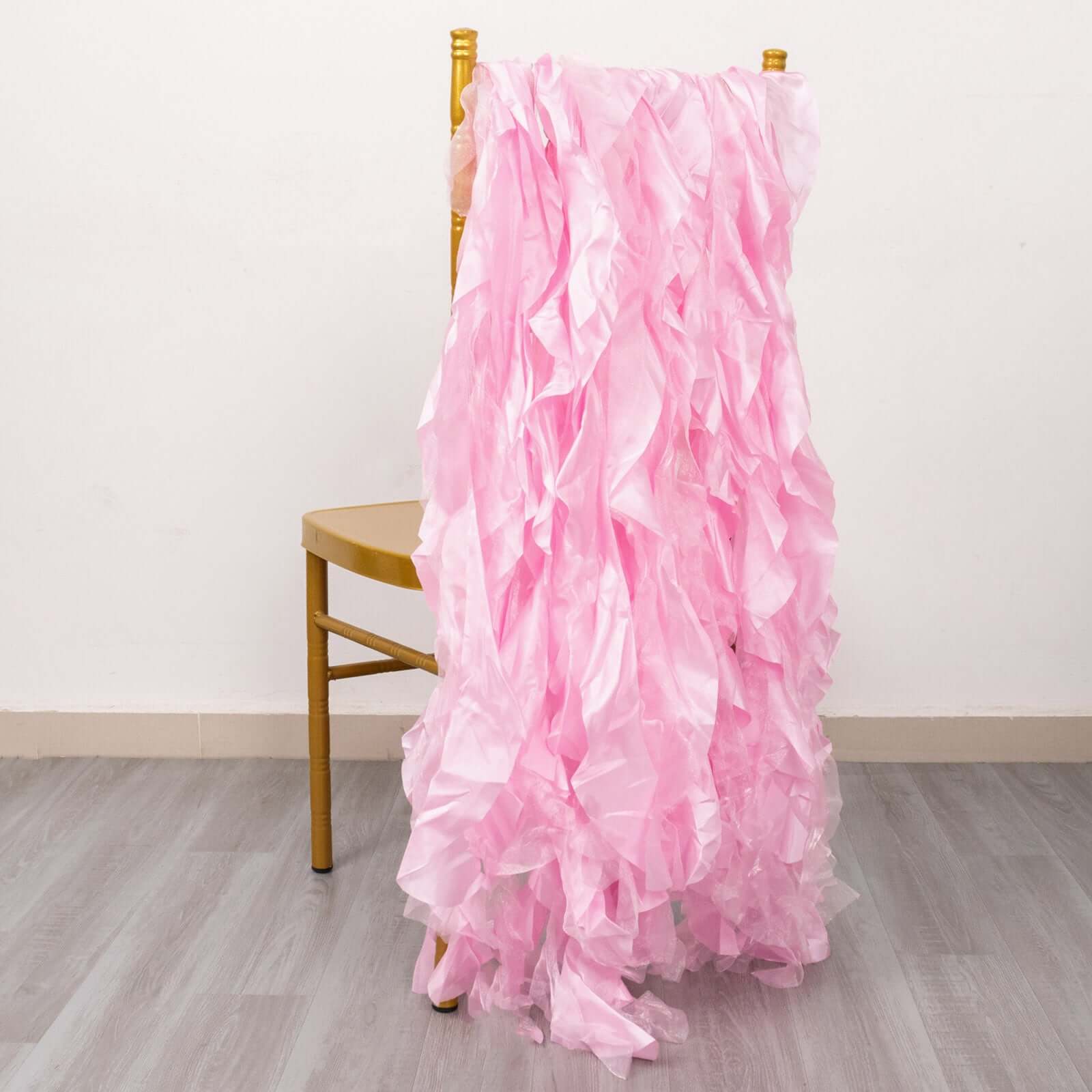 5-Piece Pink Chiffon Satin Curly Willow Chair Sashes - Effortless Installation