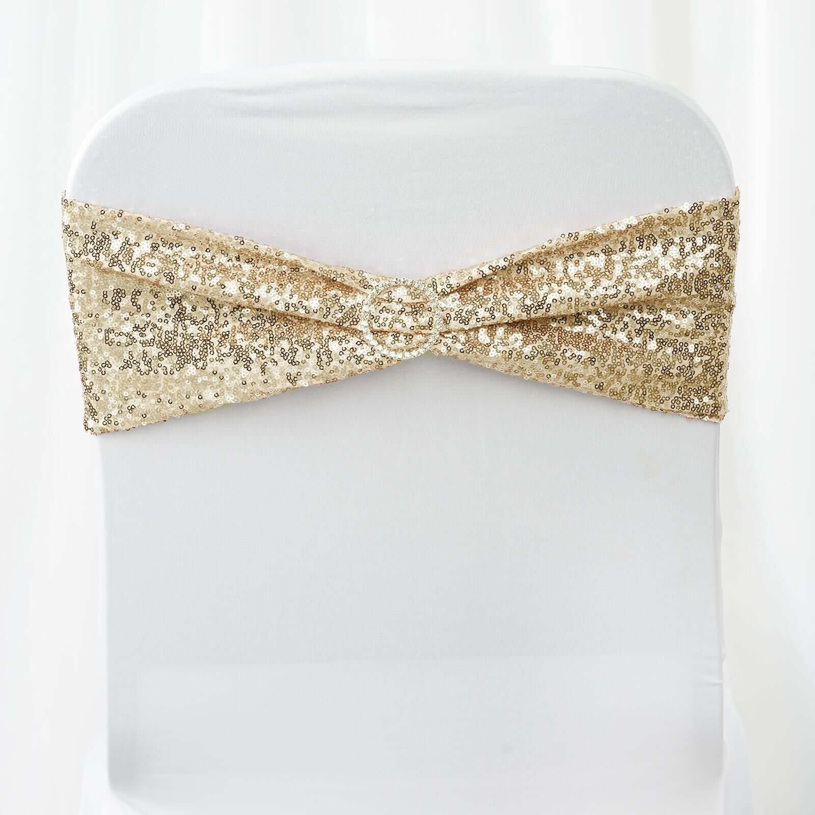 5-Piece Set of Champagne Sequin Spandex Stretch Chair Bands, Ideal for Decorations
