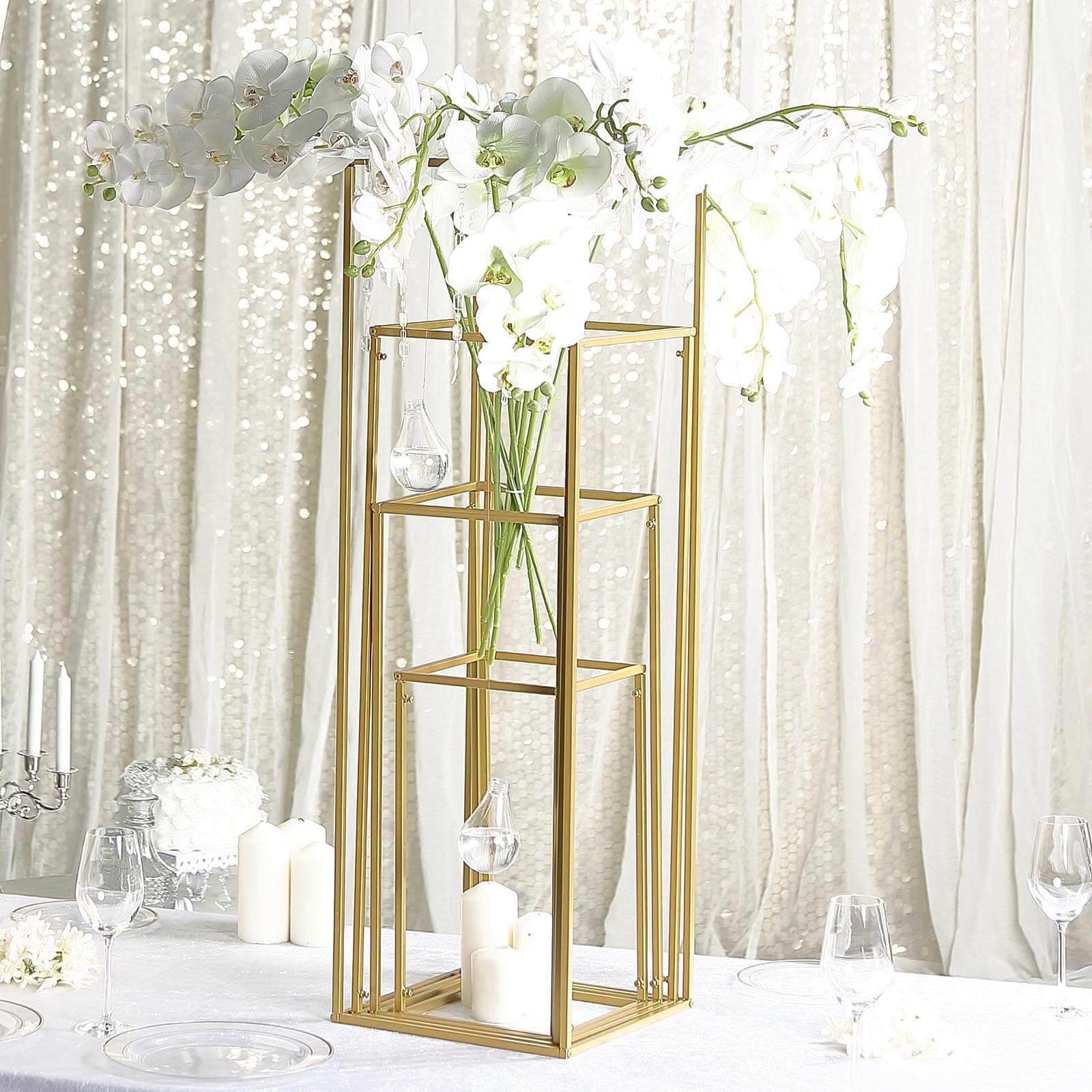 Sale! 4-Piece Matte Gold Metal Flower Stand Set for Wedding Centerpieces - Durable Displays in 16/24/32/40 Inches