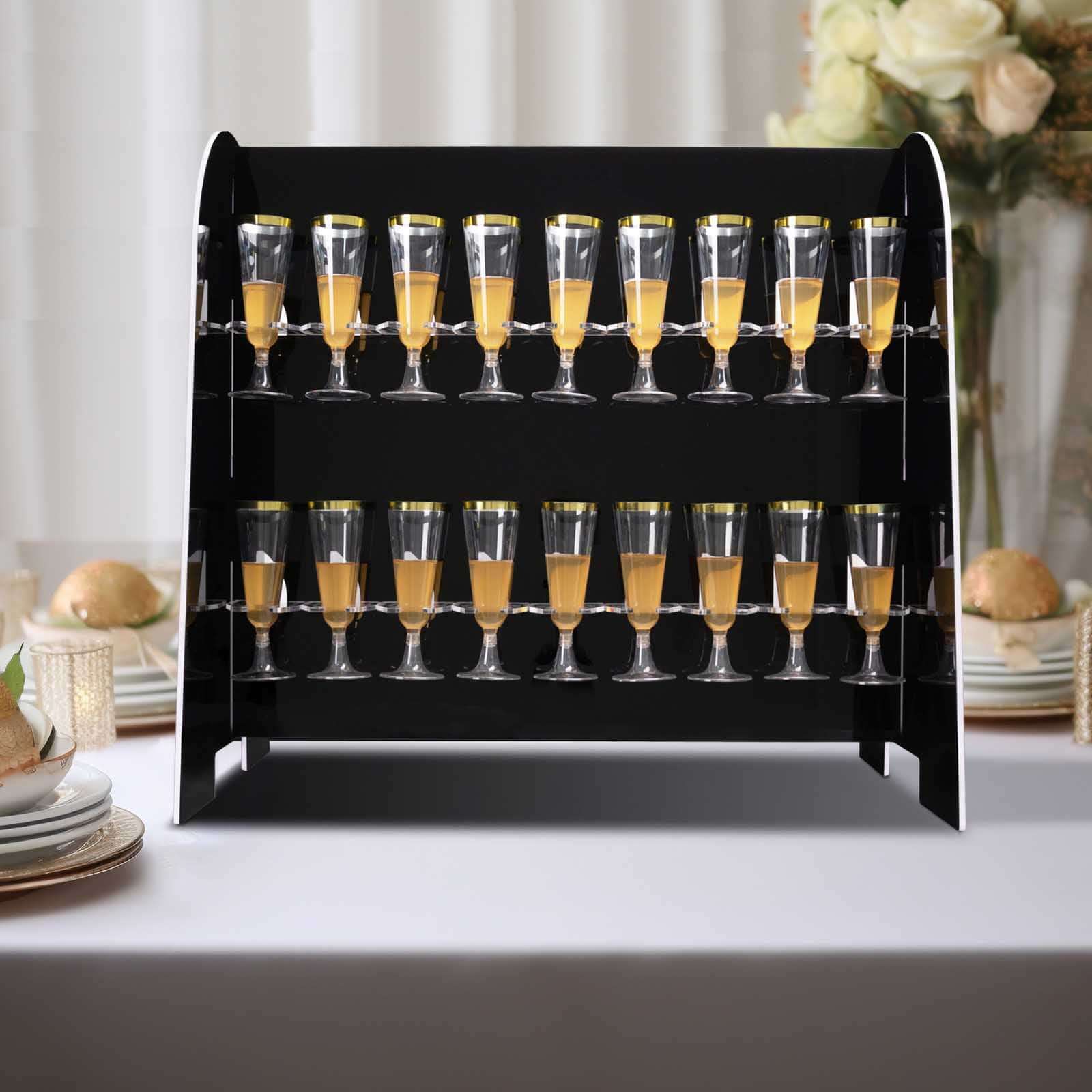 Hot! 2-Tier Glossy Black Champagne Glass Holder Stand with 18 Hooks for Events & DIY Bars