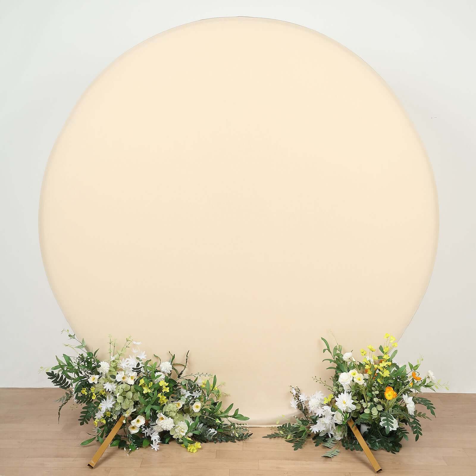7.5ft Double-Sided Matte Beige Spandex Round Party Backdrop Stand Cover