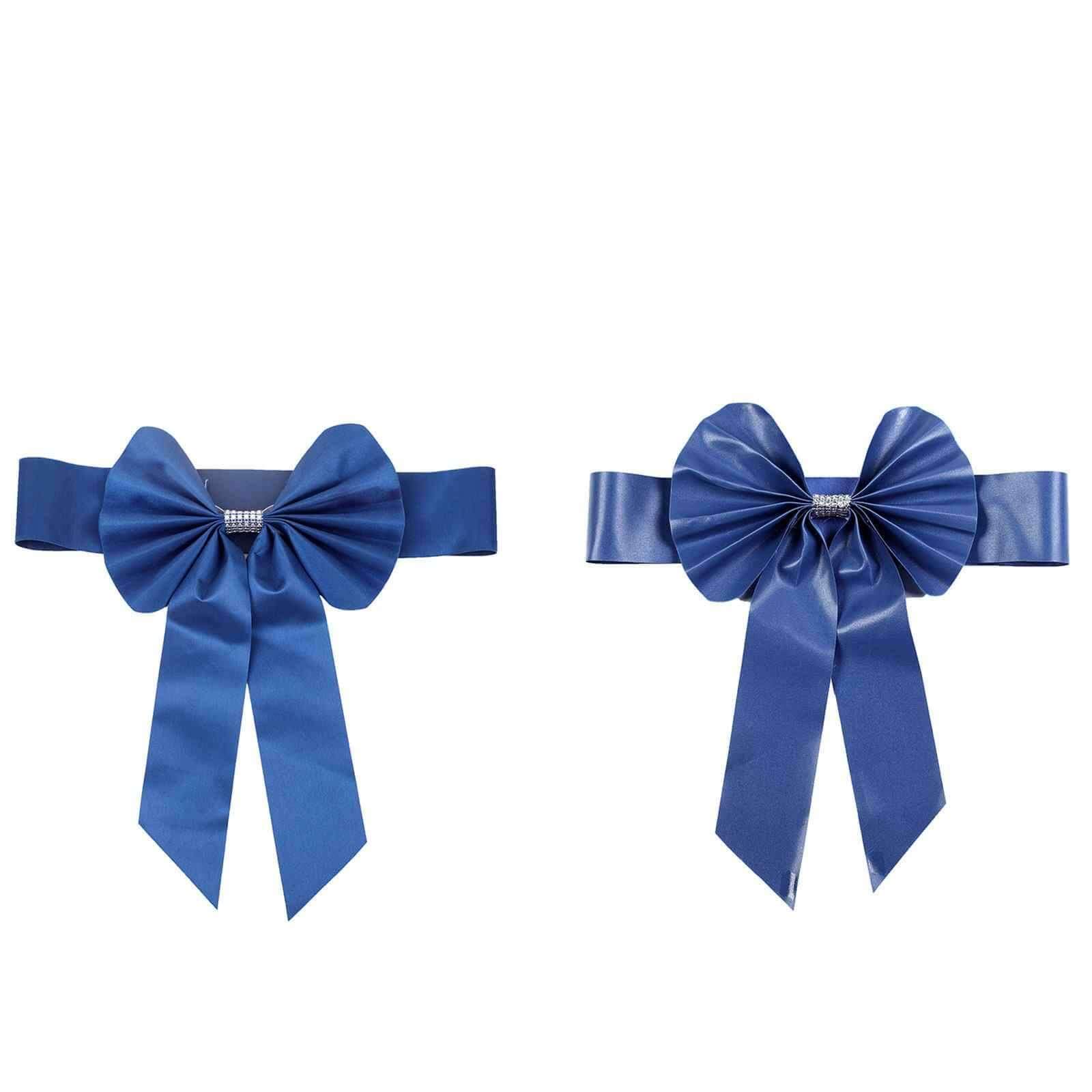 Hot Deal! 5-Pack Royal Blue Satin Faux Leather Chair Sashes with Diamond Rhinestone Buckles