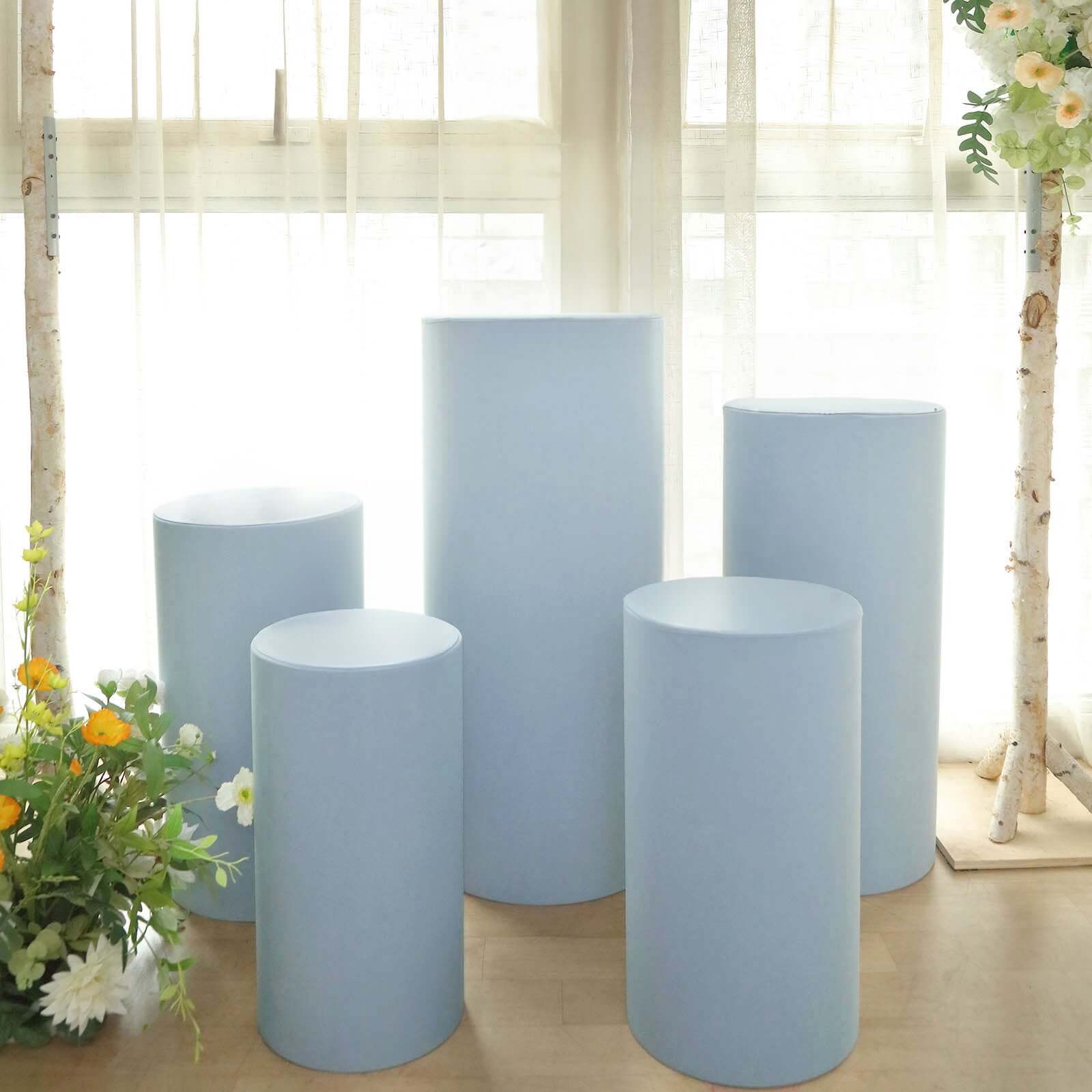 5-Piece Set of Stretchy Dusty Blue Spandex Cylinder Pedestal Stand Covers - 160 GSM
