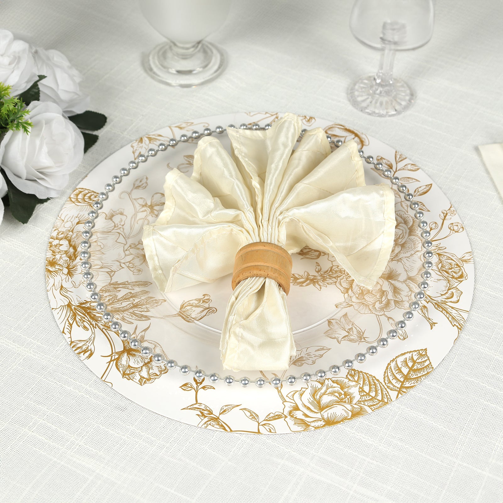 Hot Deal! 6-Pack White/Gold French Toile Print Disposable Cardboard Placemats, 13-Inch