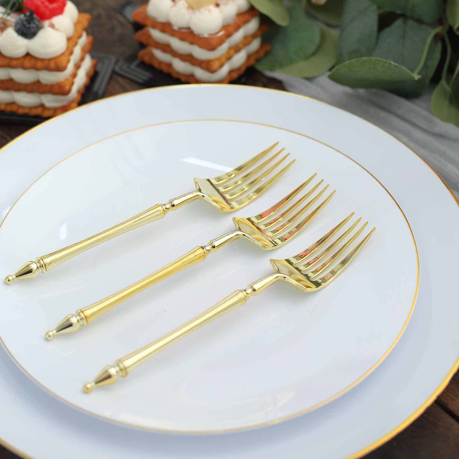 24-Piece Gold European-Style Disposable Dessert Forks with Roman Column Handles