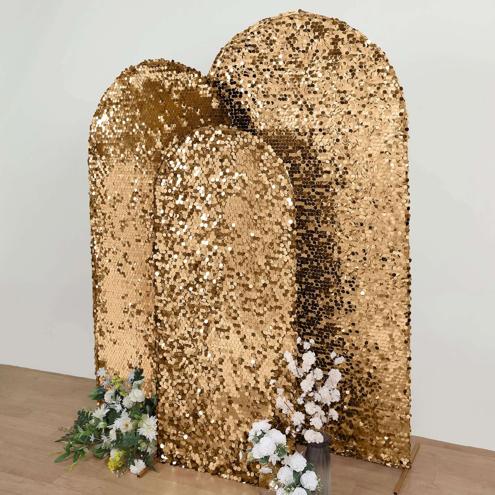 5ft Sparkly Gold Double-Sided Sequin Cover for Fitted Round Top Wedding Arch - Ideal for Events