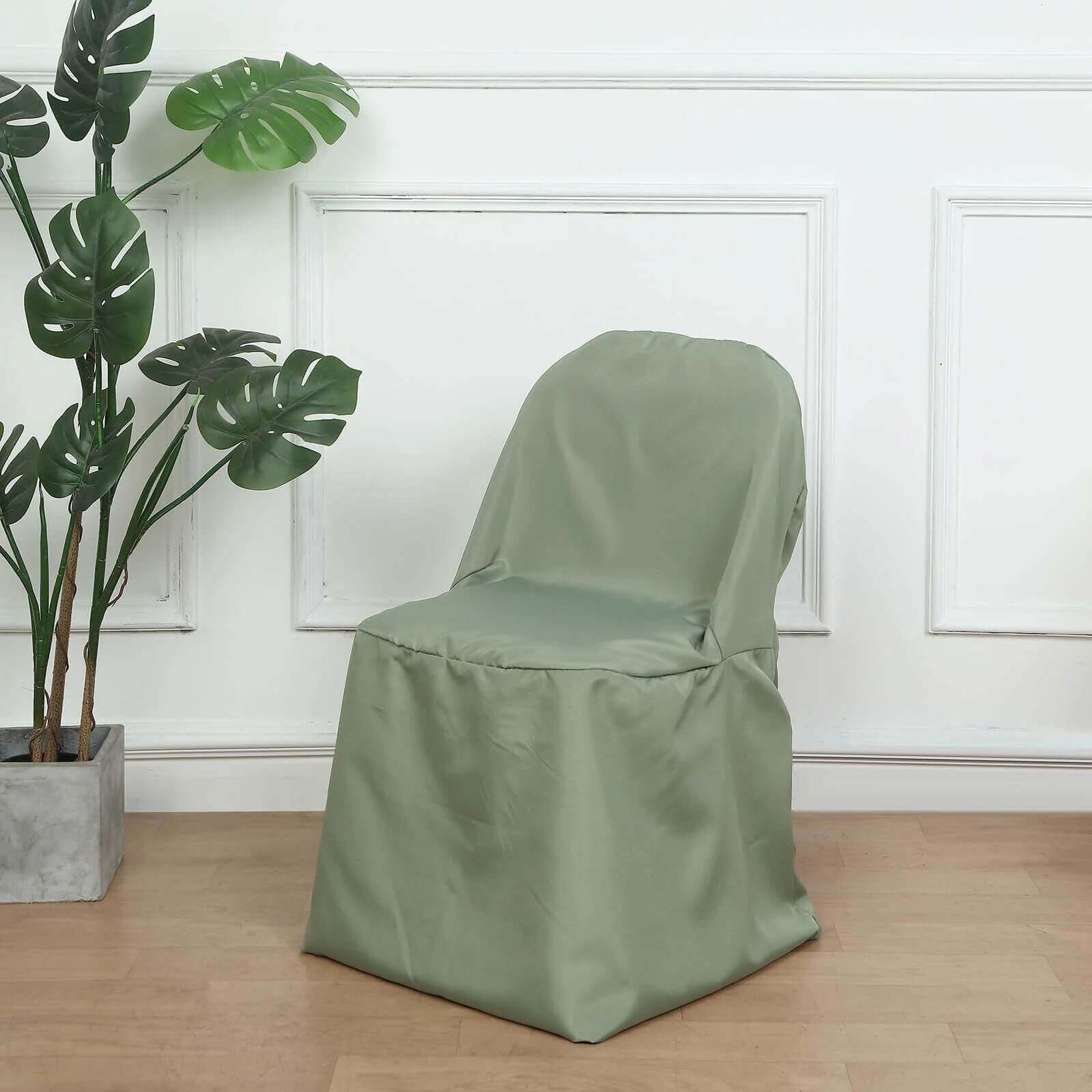 Hot Deal! 10-Piece Polyester Slip-On Chair Covers in Dusty Sage Green - Wrinkle & Stain Resistant