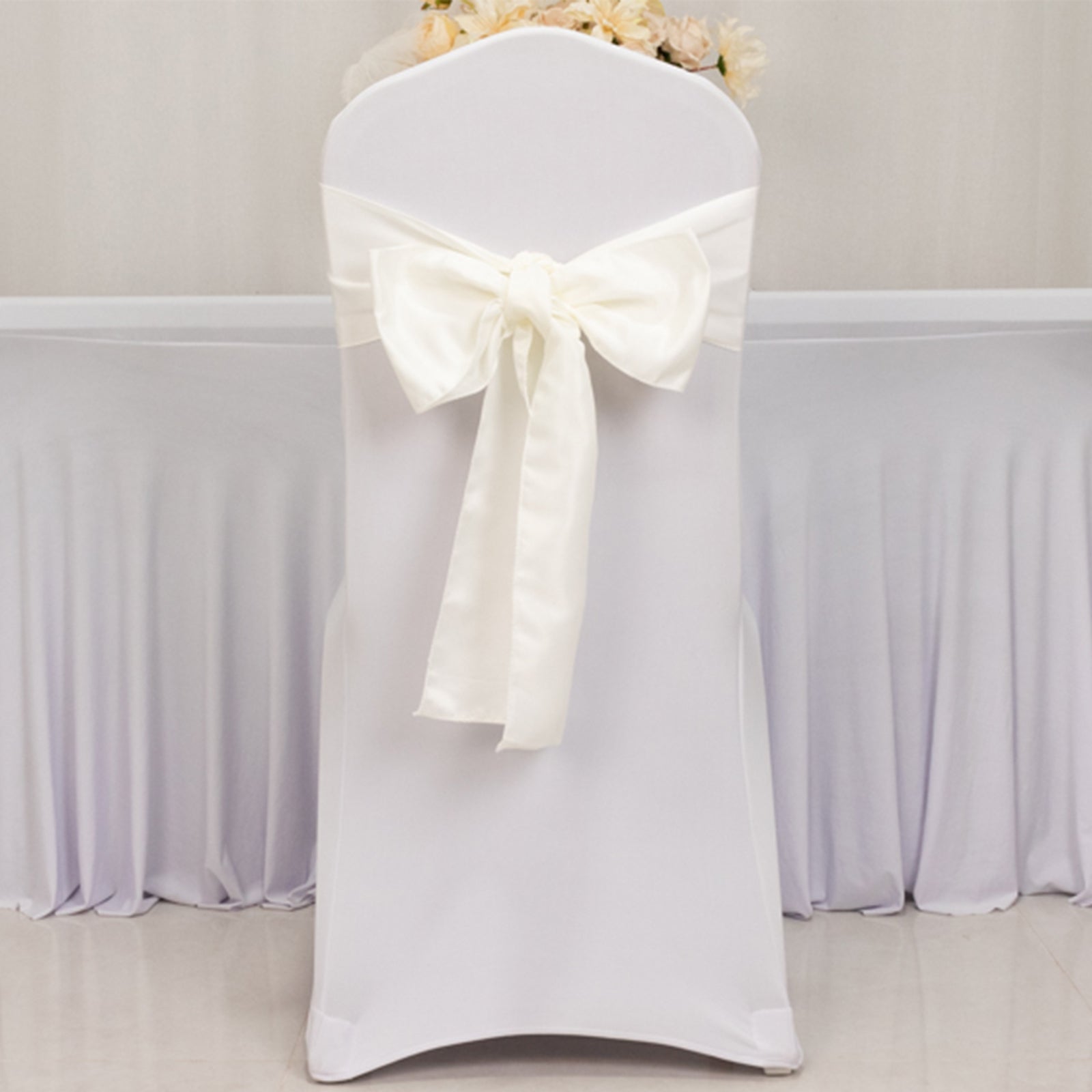 Ivory 6x106 Lamour Satin Chair Sashes - Set of 5, Stylish Reusable Decor