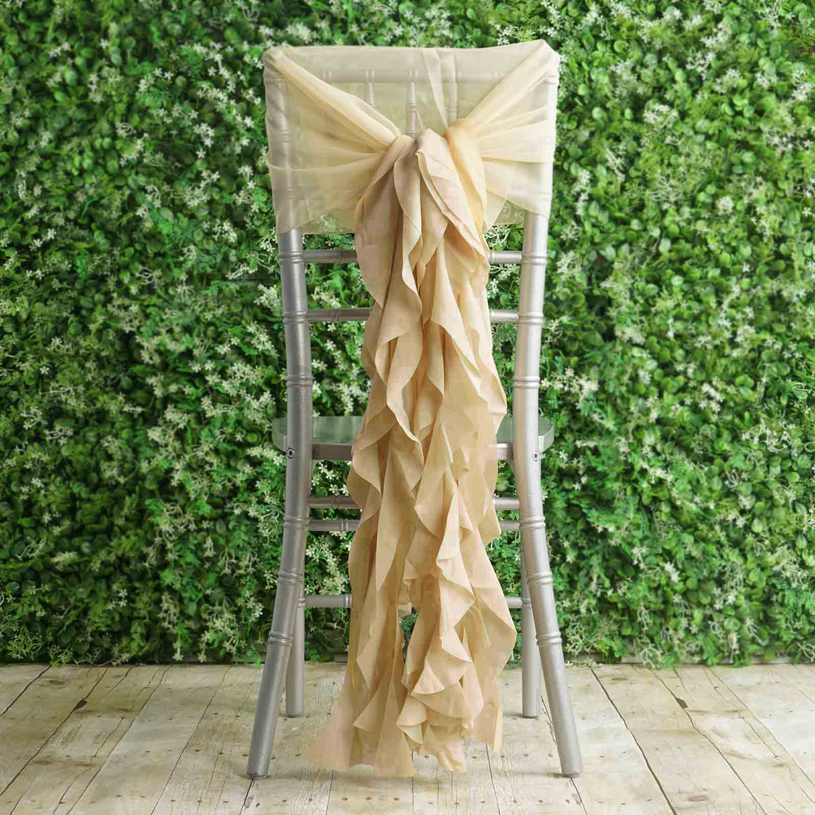 Stylish Champagne Chiffon Chair Sashes with Willow Ruffles - 1 Set