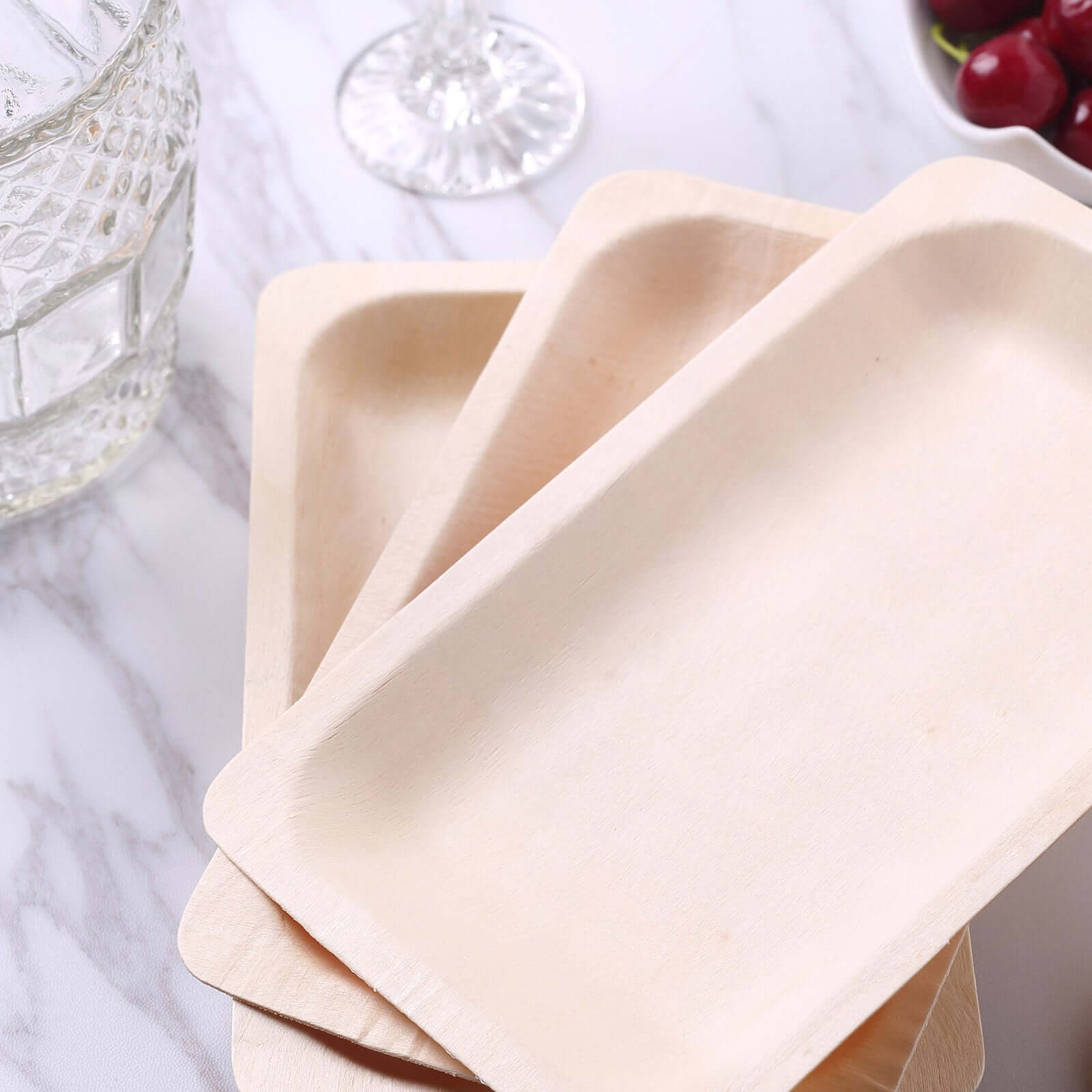 25-Pack Natural Birchwood 5x8 Rectangle Disposable Dessert Plates - Ideal for Special Events
