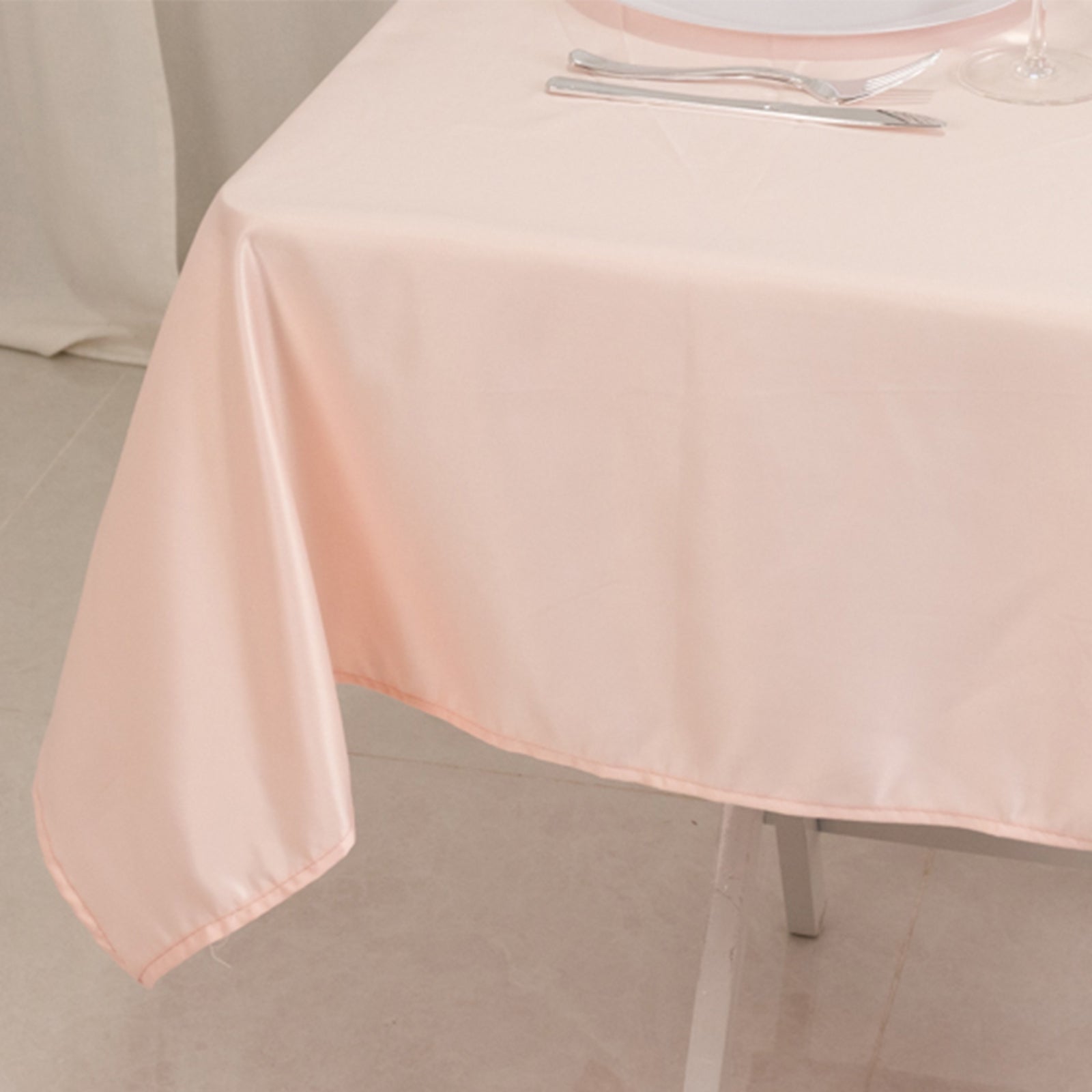 Blush Lamour Satin 54x54 Square Table Overlay - Durable & Silk - like Table Cover, Ideal for Events