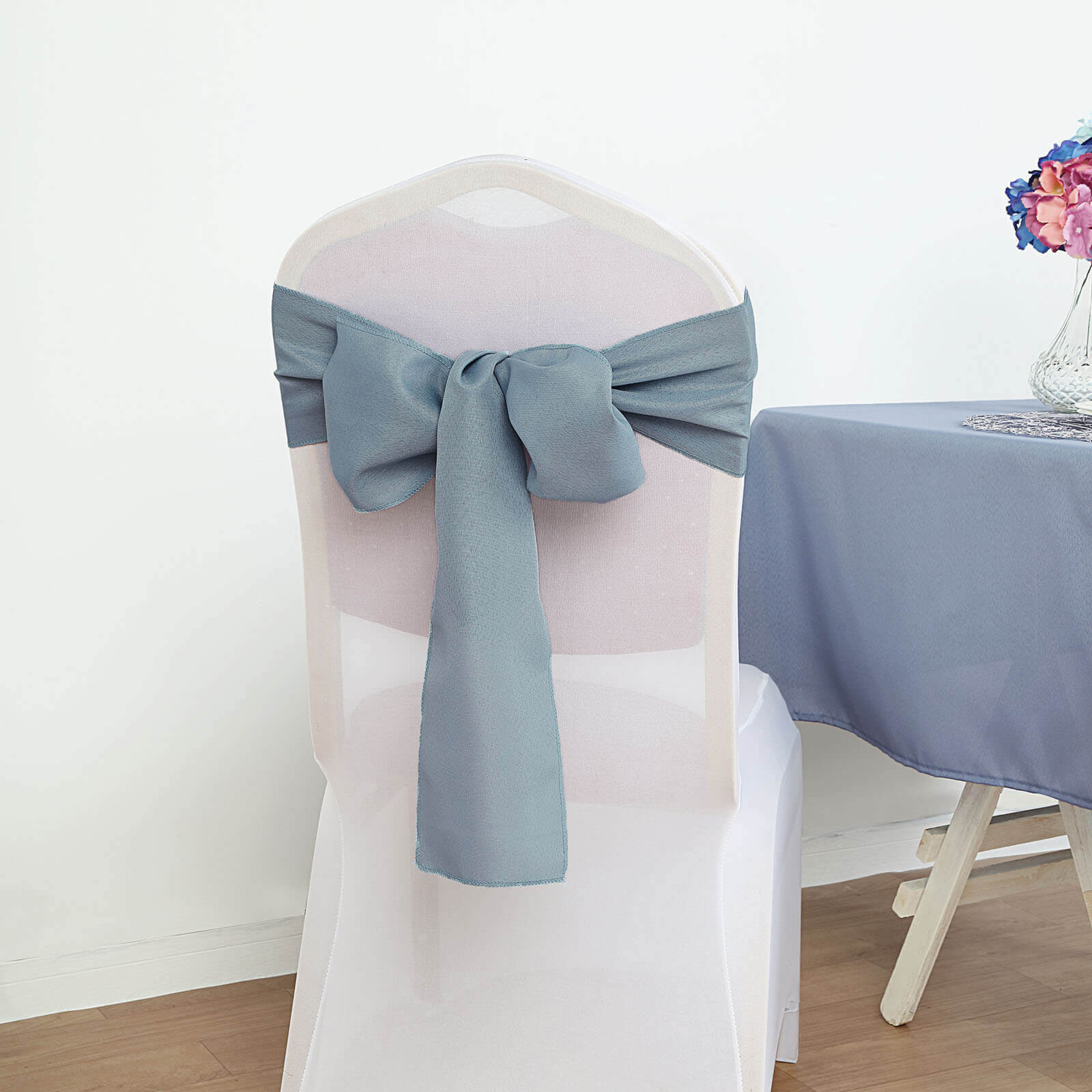 5-Piece Dusty Blue Polyester Chair Sashes, 6x108 Inches