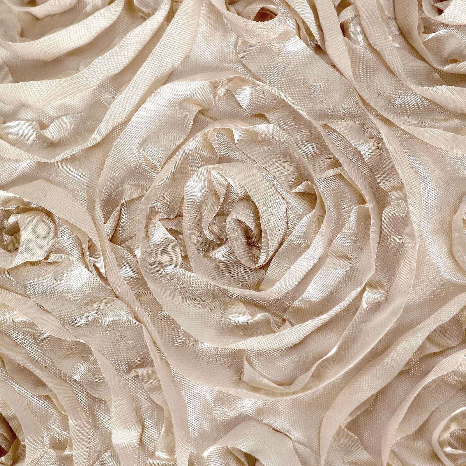 Beige High - Quality Satin 120 - inch Round Tablecloth with 3D Rosette Design