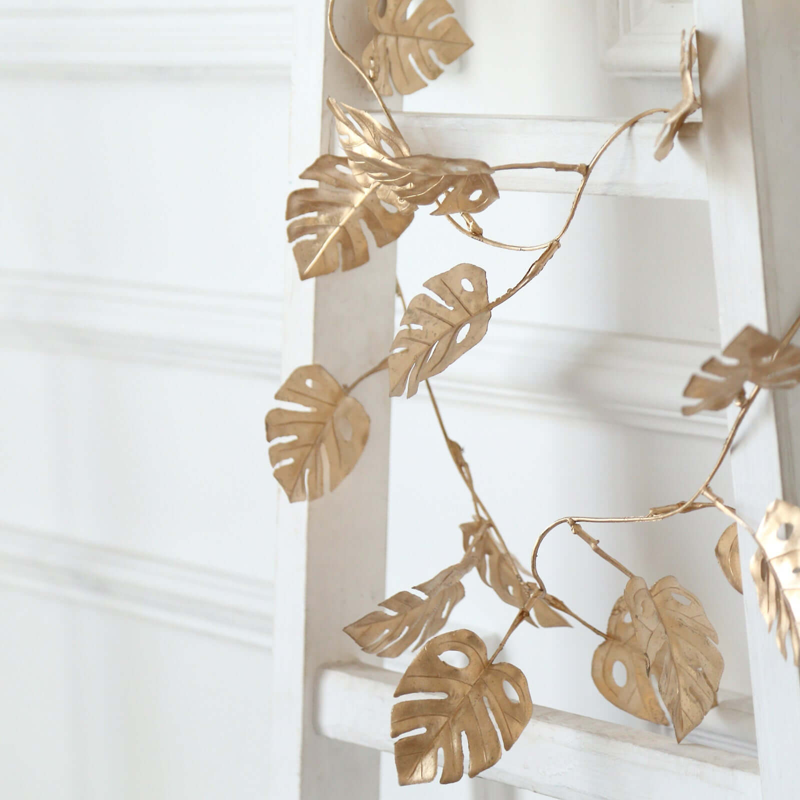 7ft Metallic Gold Artificial Monstera Hanging Vine - Faux Garland for Tropical & Boho Events